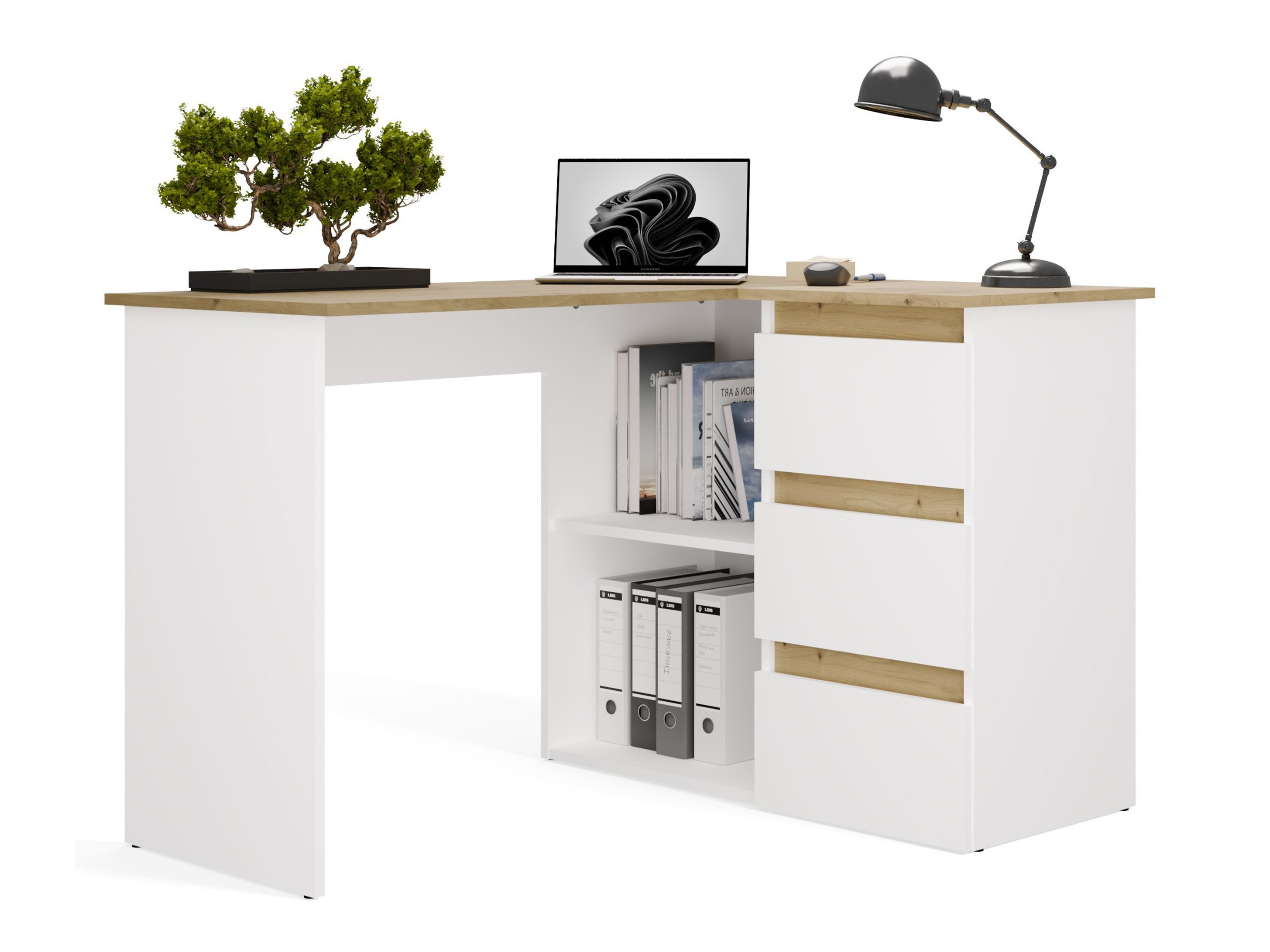 Hjørneskrivebord Mandeville 365 (Artisan eg + Hvid)