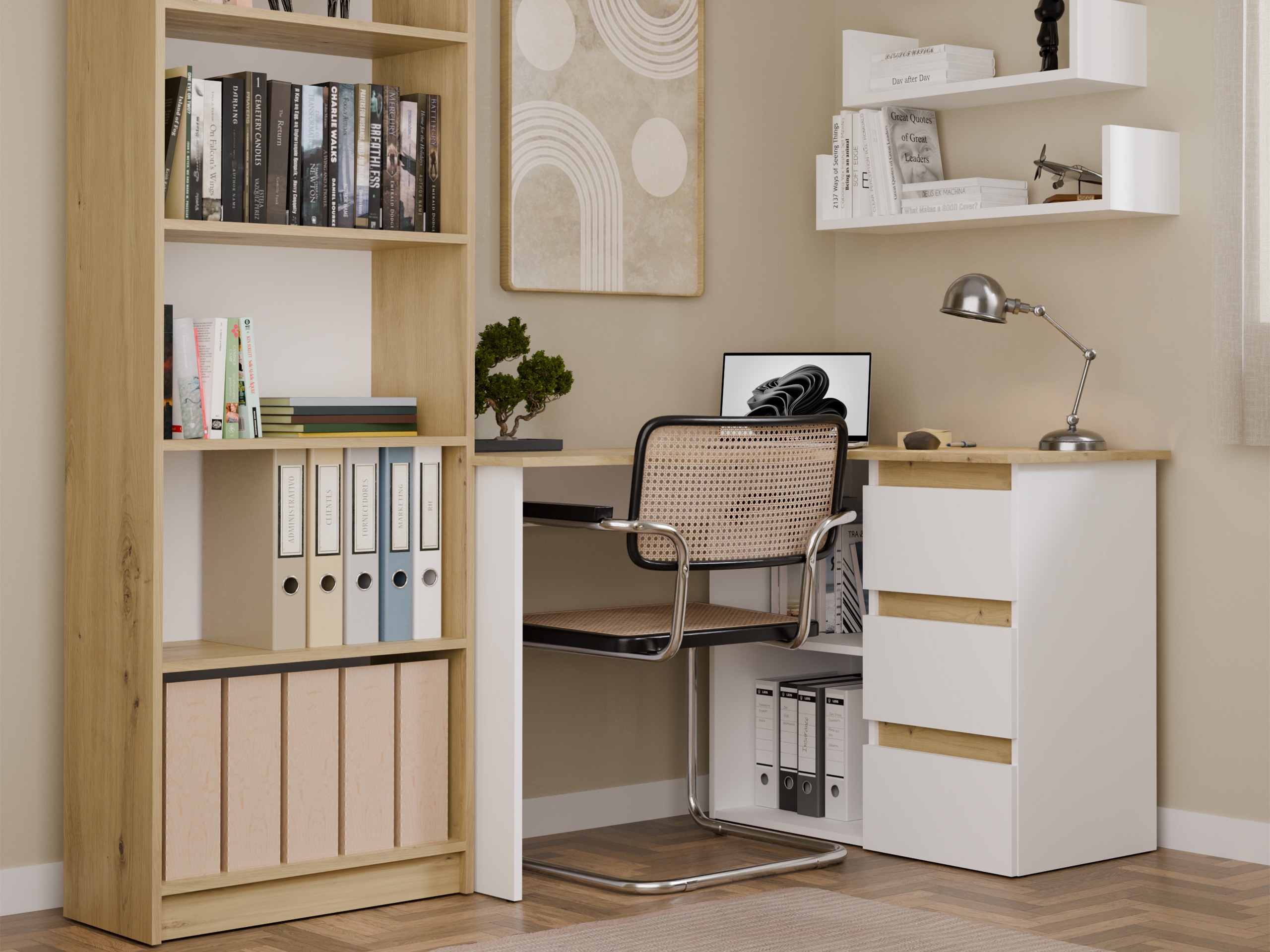 Hjørneskrivebord Mandeville 365 (Artisan eg + Hvid)