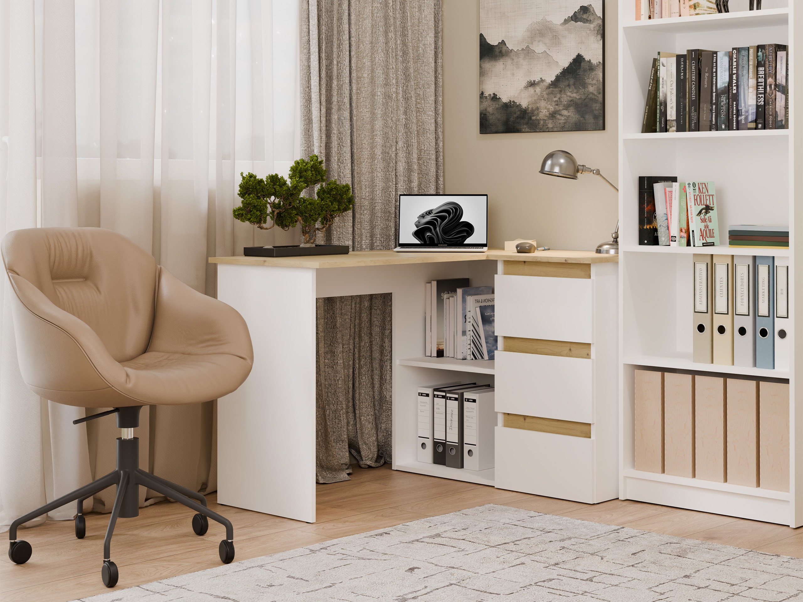 Hjørneskrivebord Mandeville 365 (Artisan eg + Hvid)
