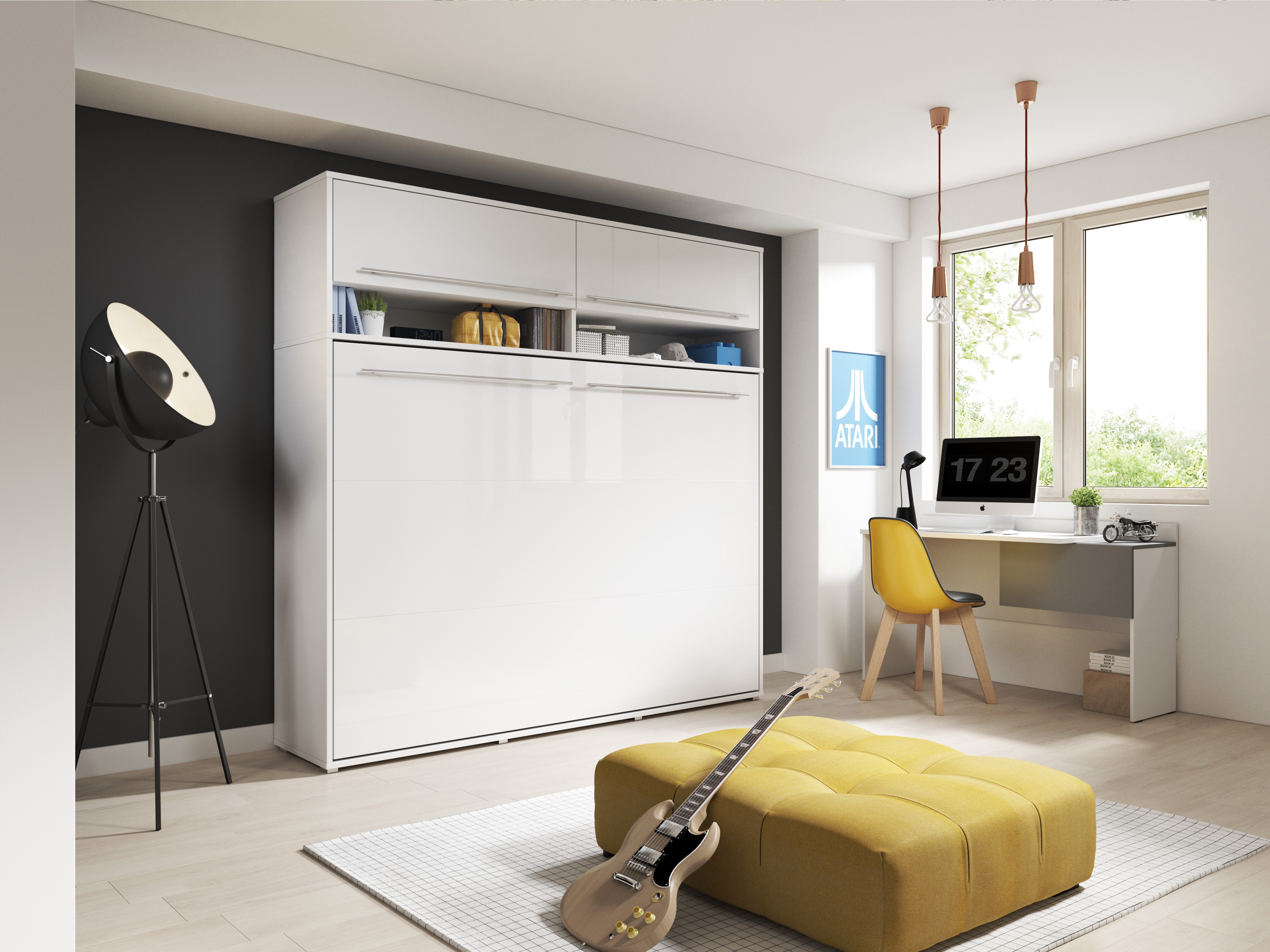 Vægseng Concept Pro Lenart IV (Hvid + Glansfuld hvid)