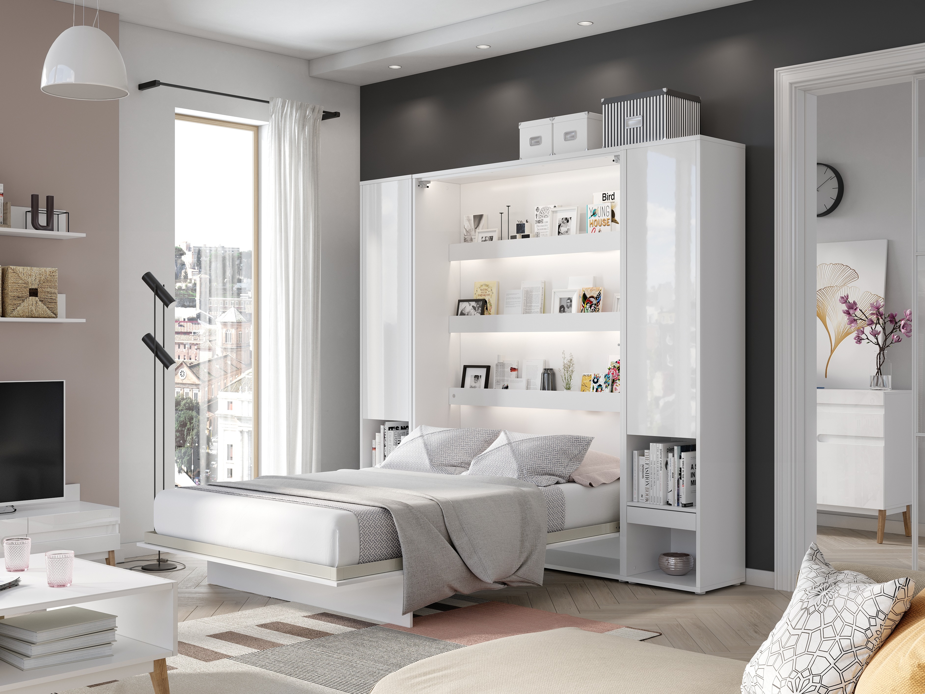 Vægseng Concept Lenart (Hvid + Glansfuld hvid)