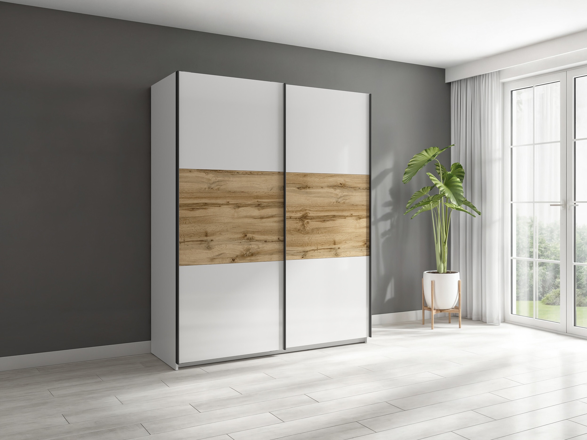 Garderobeskab Livevaro 117 (Glansfuld hvid + Wotan eg)
