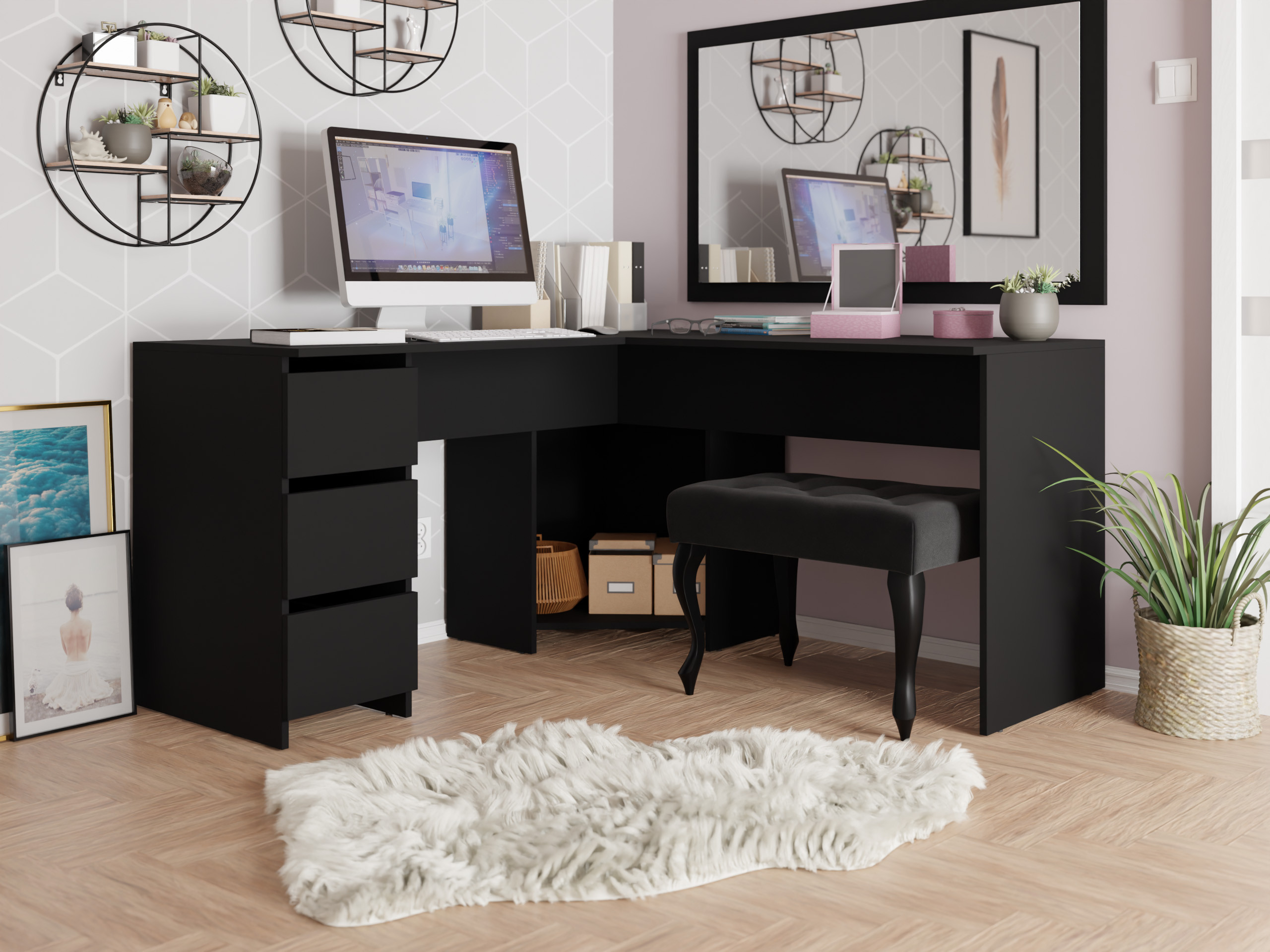 Hjørneskrivebord Comfivo 576 (Sort)