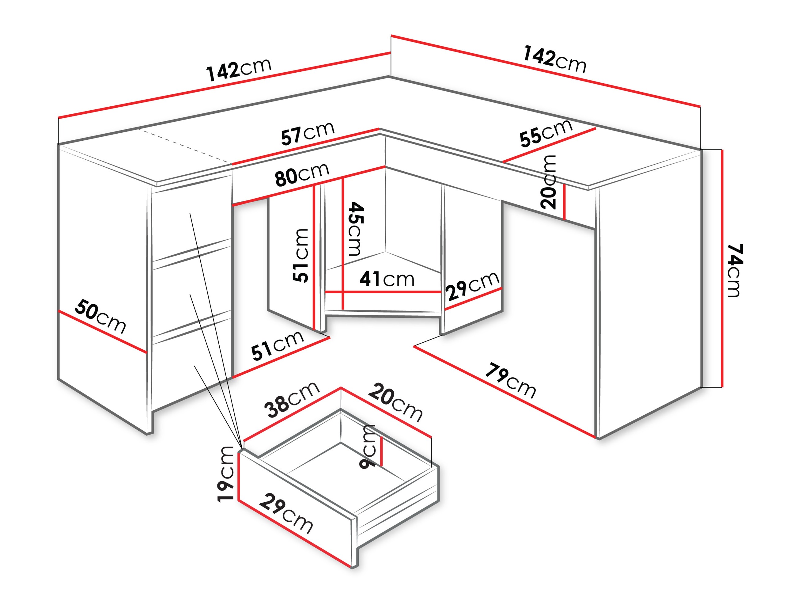 Hjørneskrivebord Comfivo 576 (Sort)
