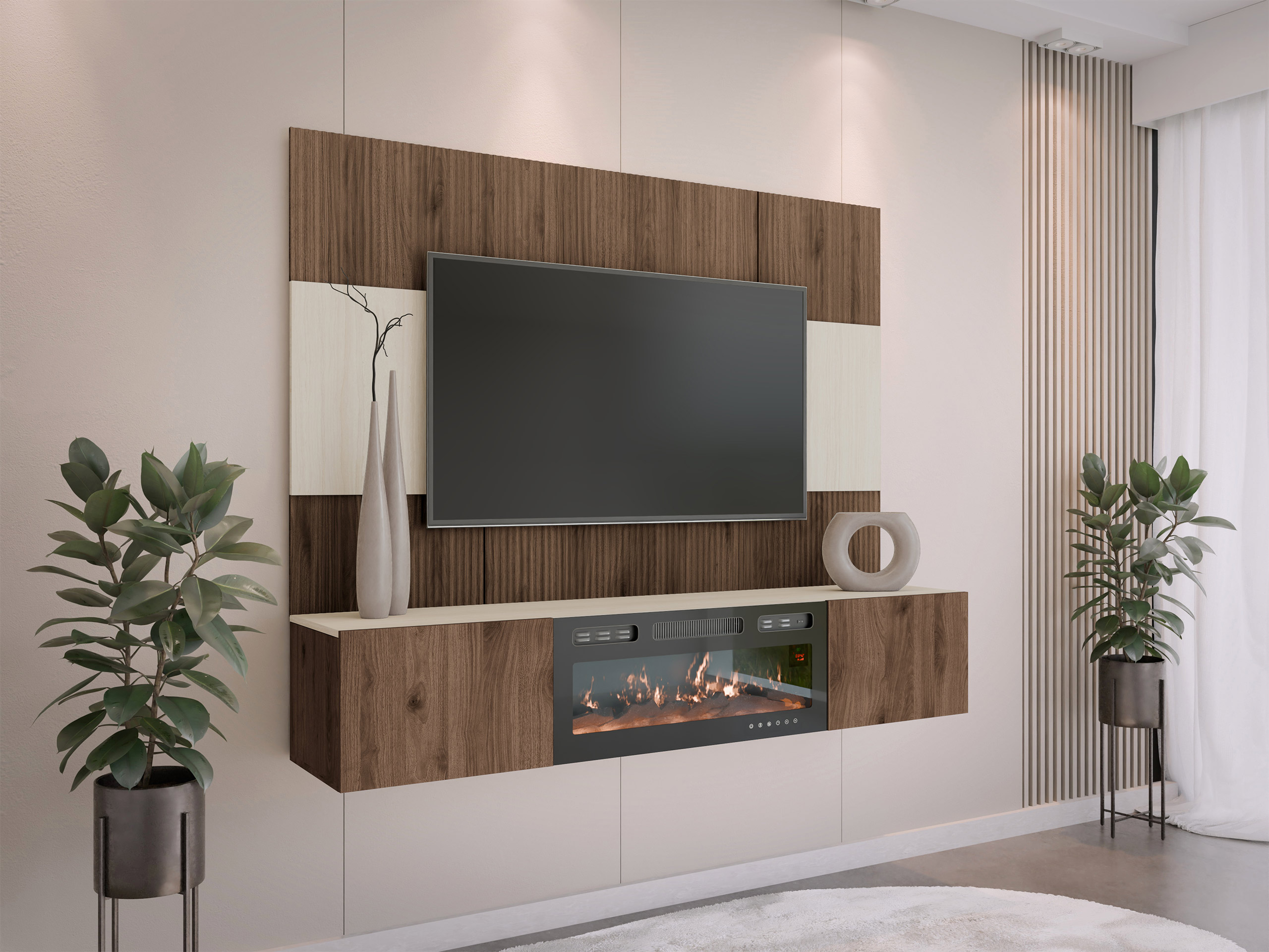 Stuemøbelsæt Comfivo Salix VII (Valnød + Lys Travertine)