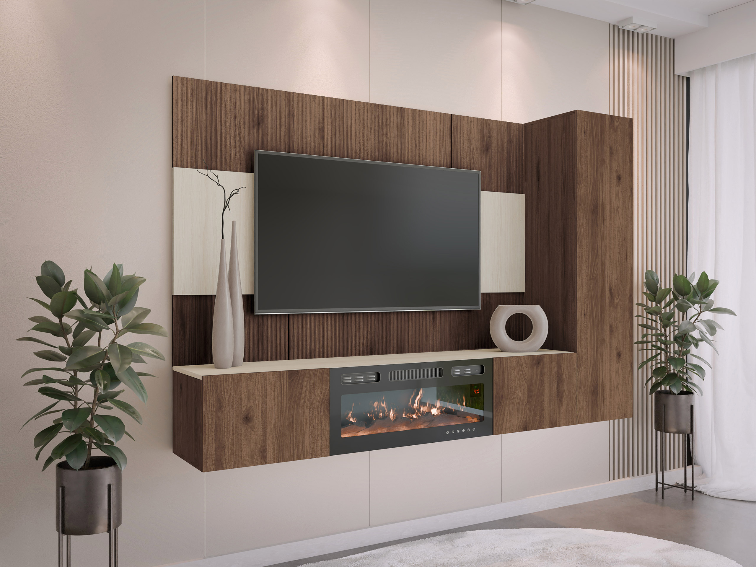 Stuemøbelsæt Comfivo Salix IX (Valnød + Lys Travertine)