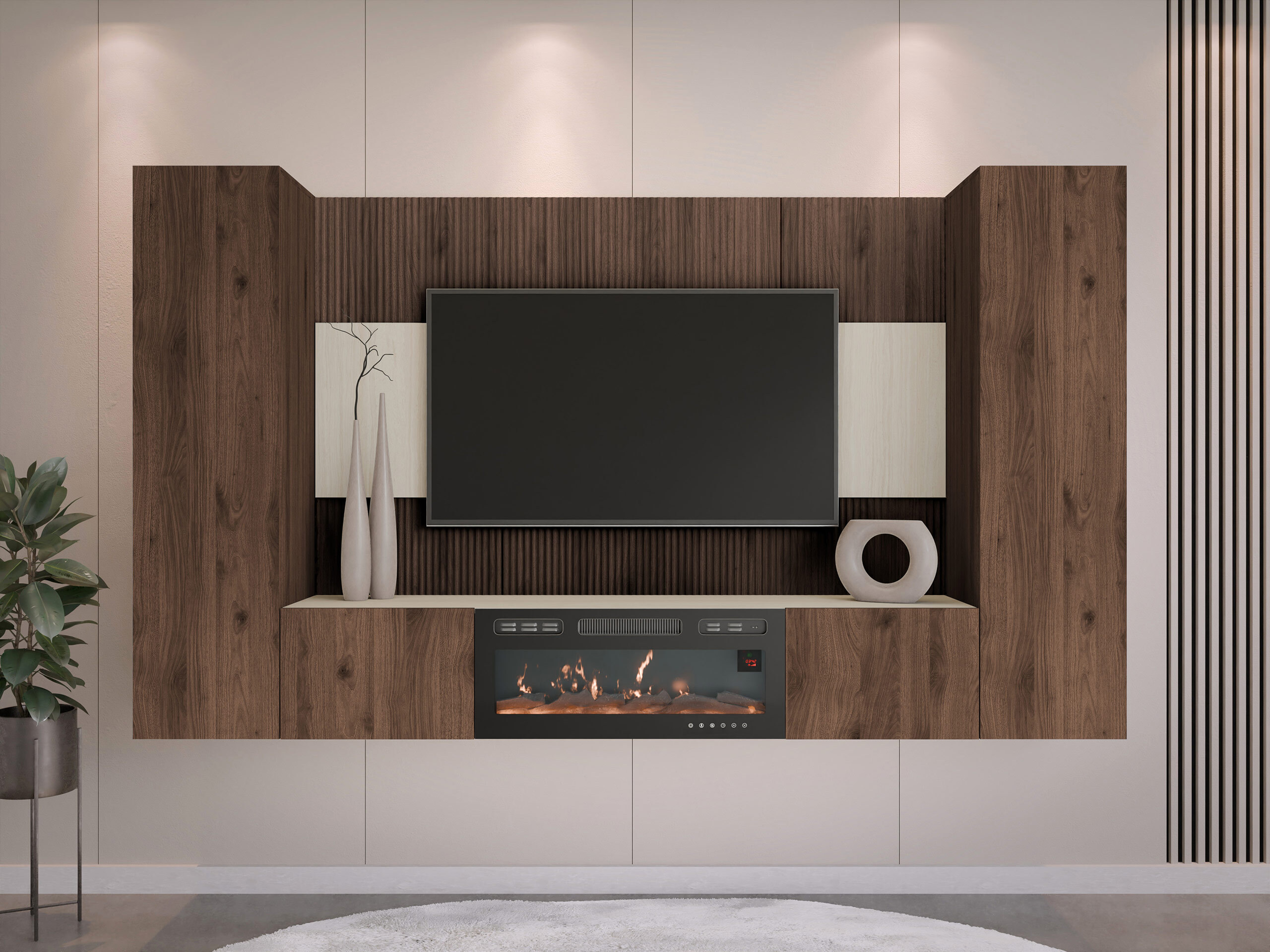 Stuemøbelsæt Comfivo Salix VIII (Valnød + Lys Travertine)