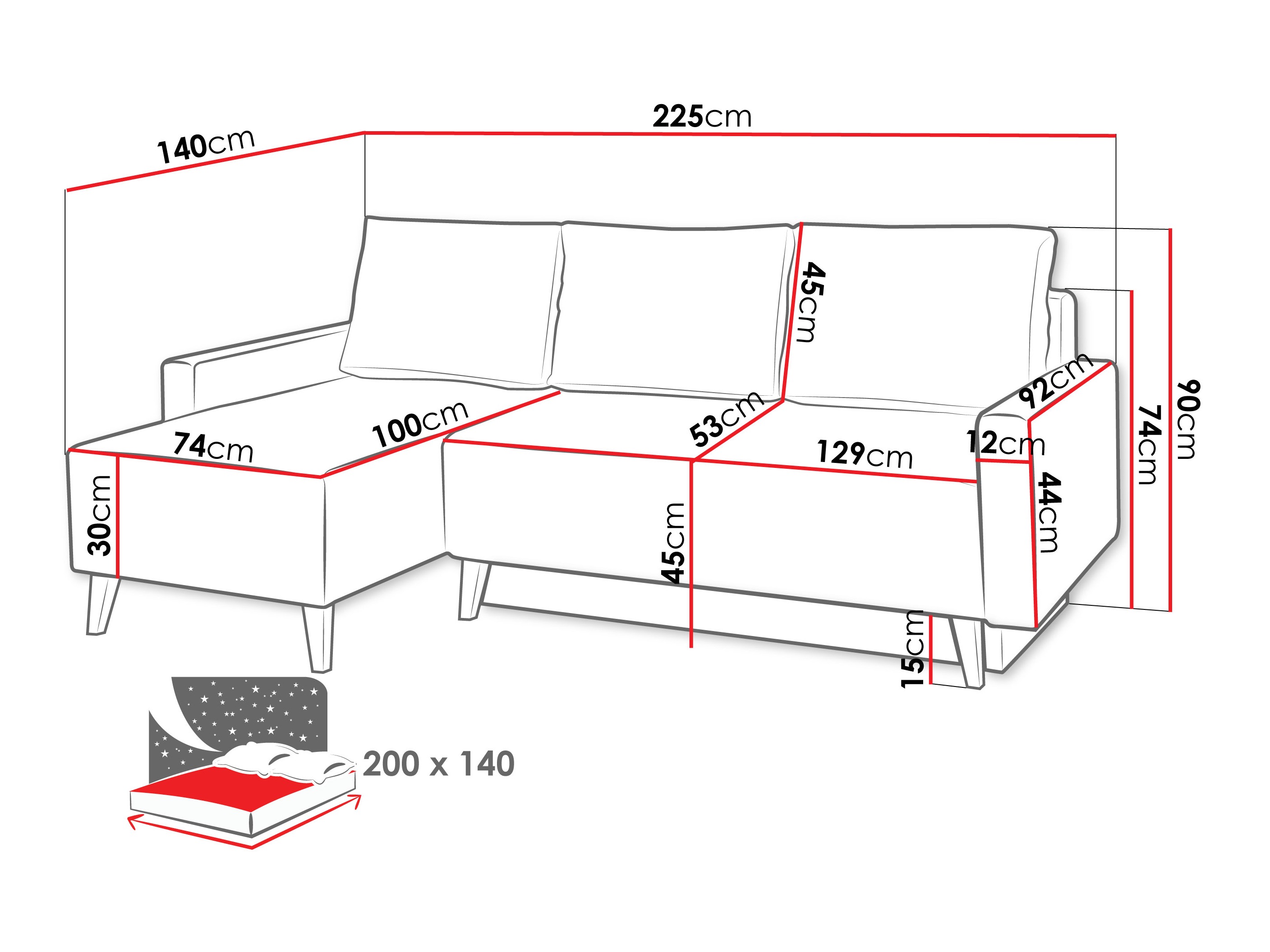 Hjørnesofa Delbene 130 (Verita 03 + Mørk San Remo eg)