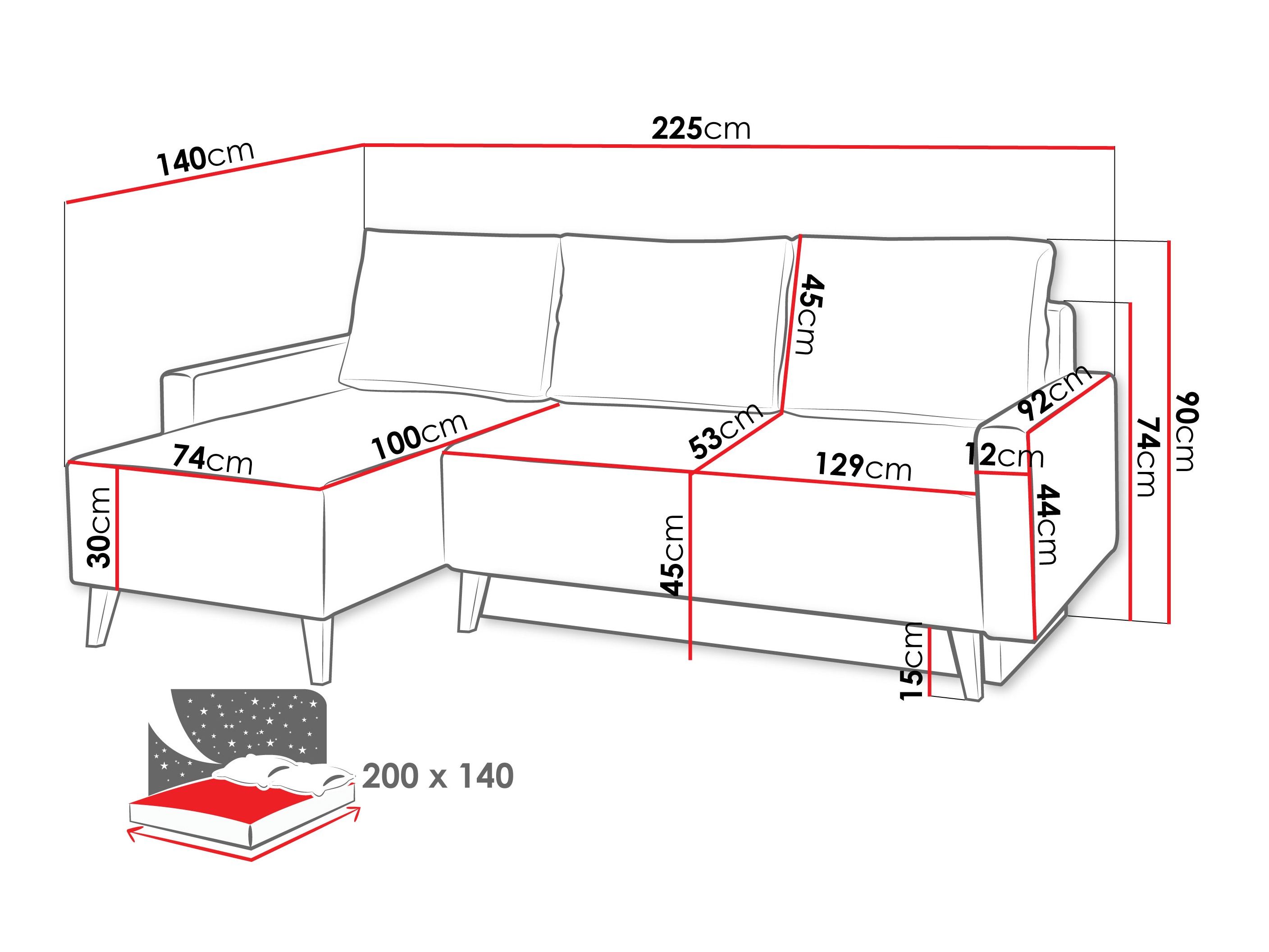 Hjørnesofa Delbene 130 (Verita 75 + Mørk San Remo eg)