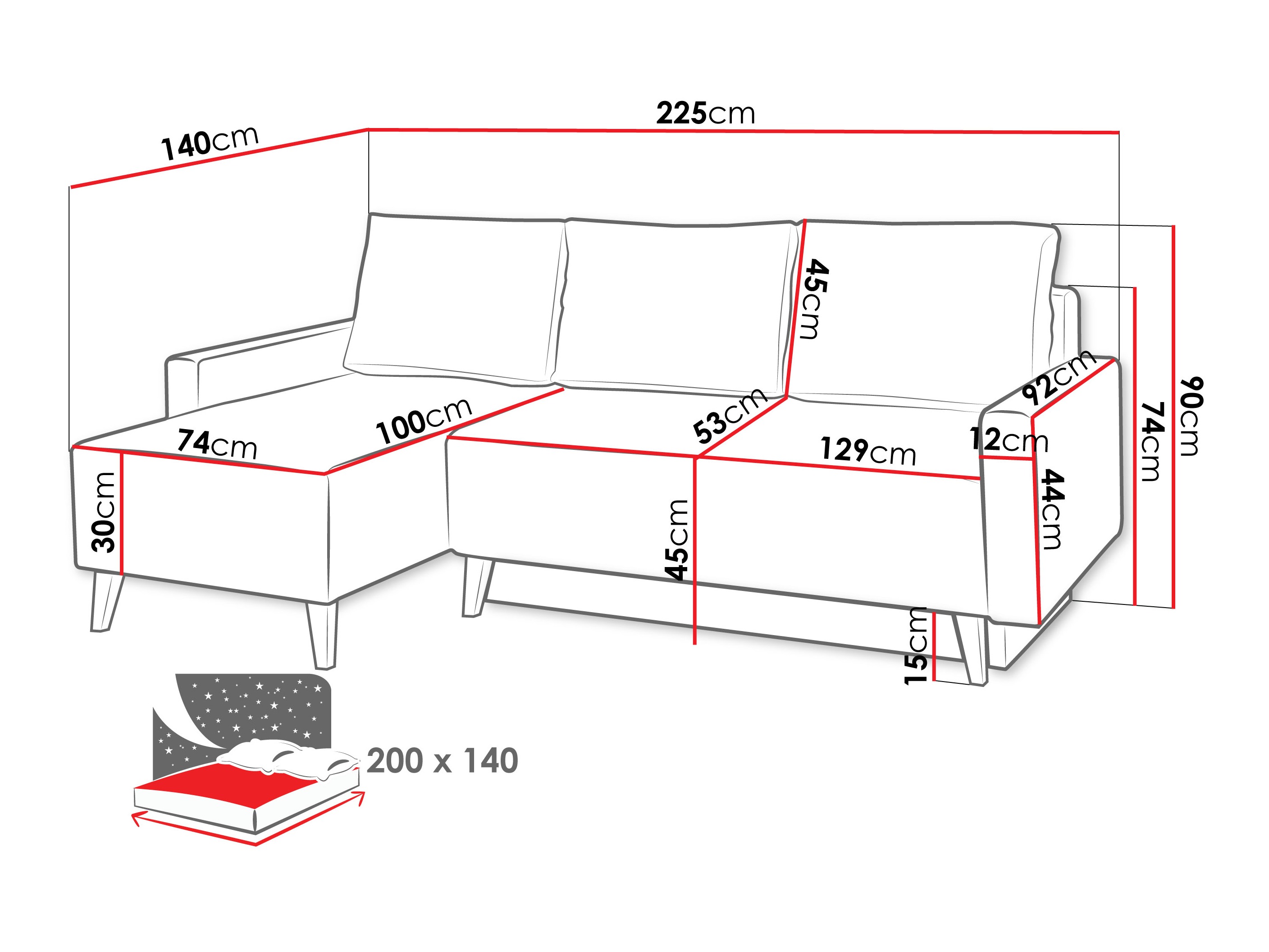 Hjørnesofa Delbene 130 (Verita 76 + Mørk San Remo eg)