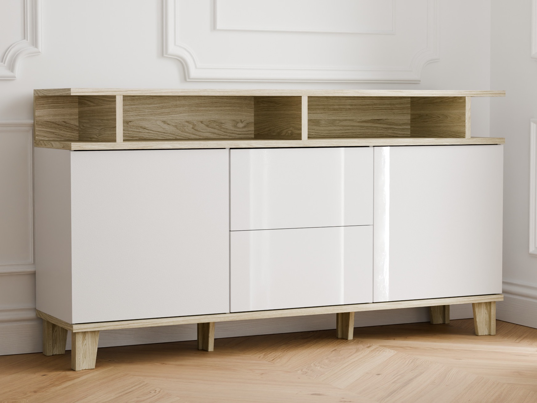Kommode Evarveru 105 (Glansfuld hvid)
