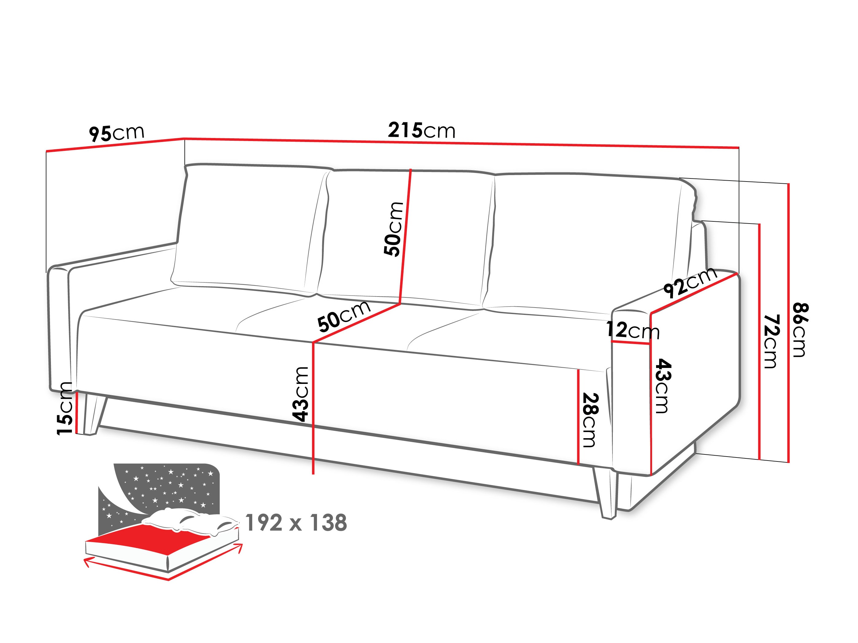 Sovesofa Delbene 129 (Verita 03 + Mørk San Remo eg)
