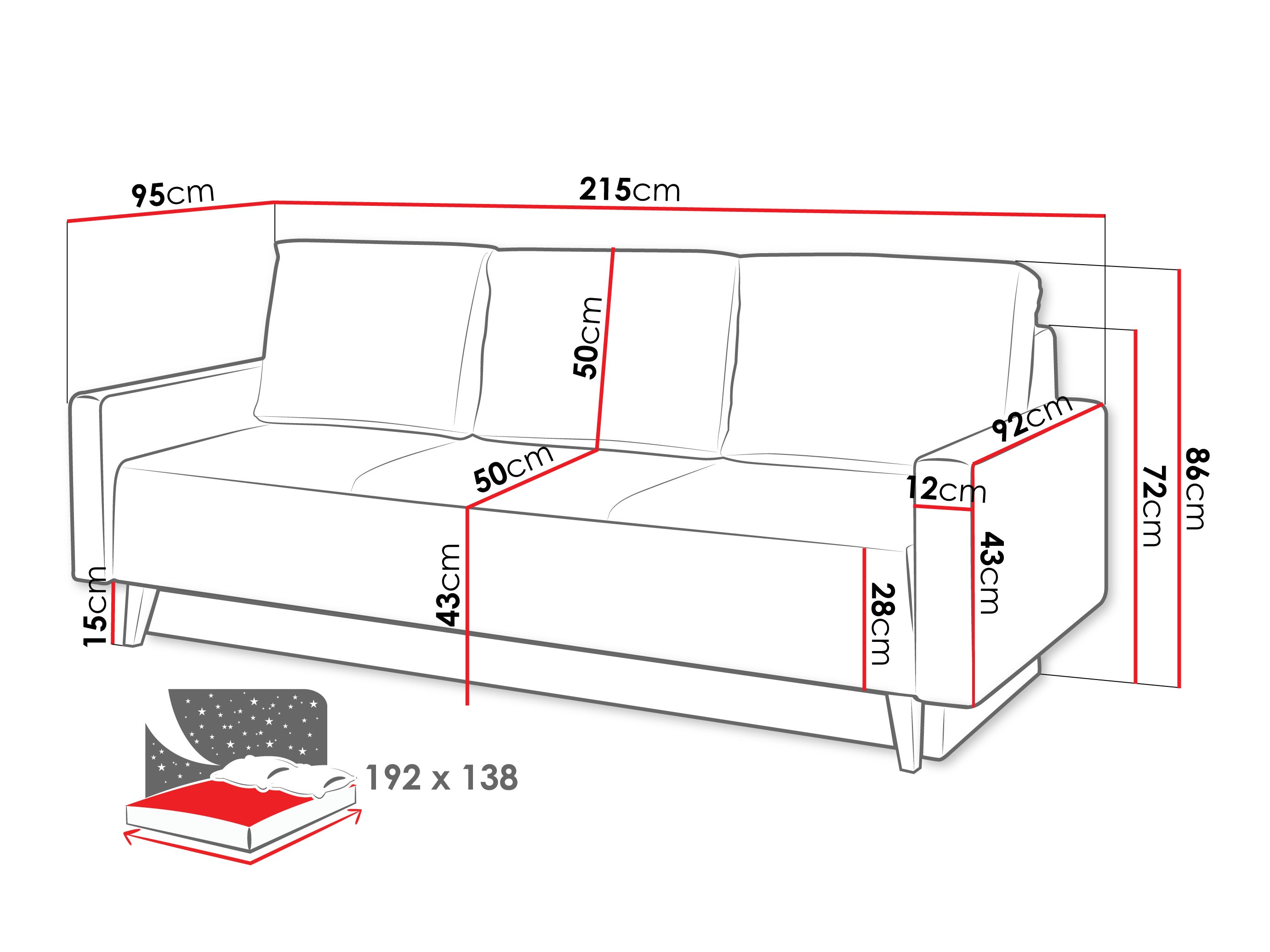 Sovesofa Delbene 129 (Verita 53 + Mørk San Remo eg)