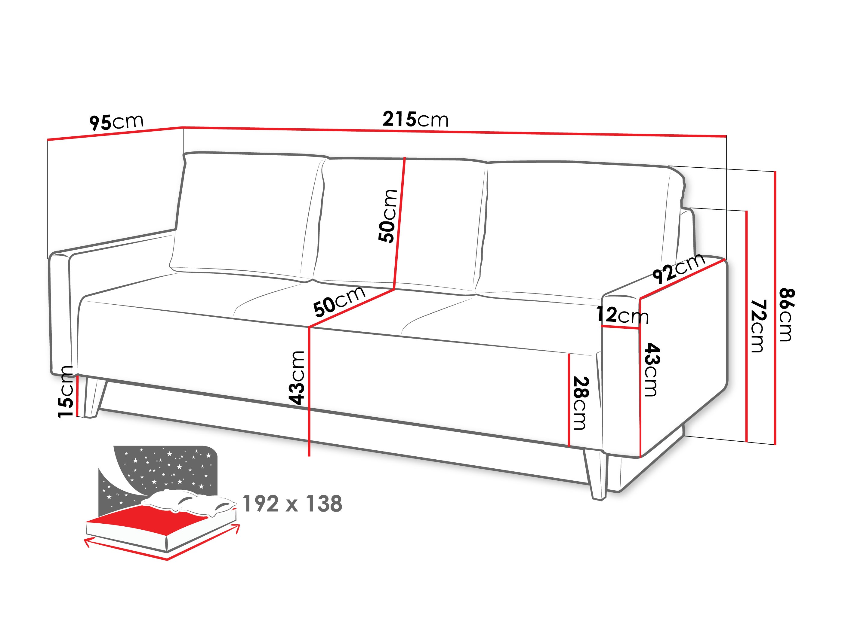 Sovesofa Delbene 129 (Verita 75 + Mørk San Remo eg)