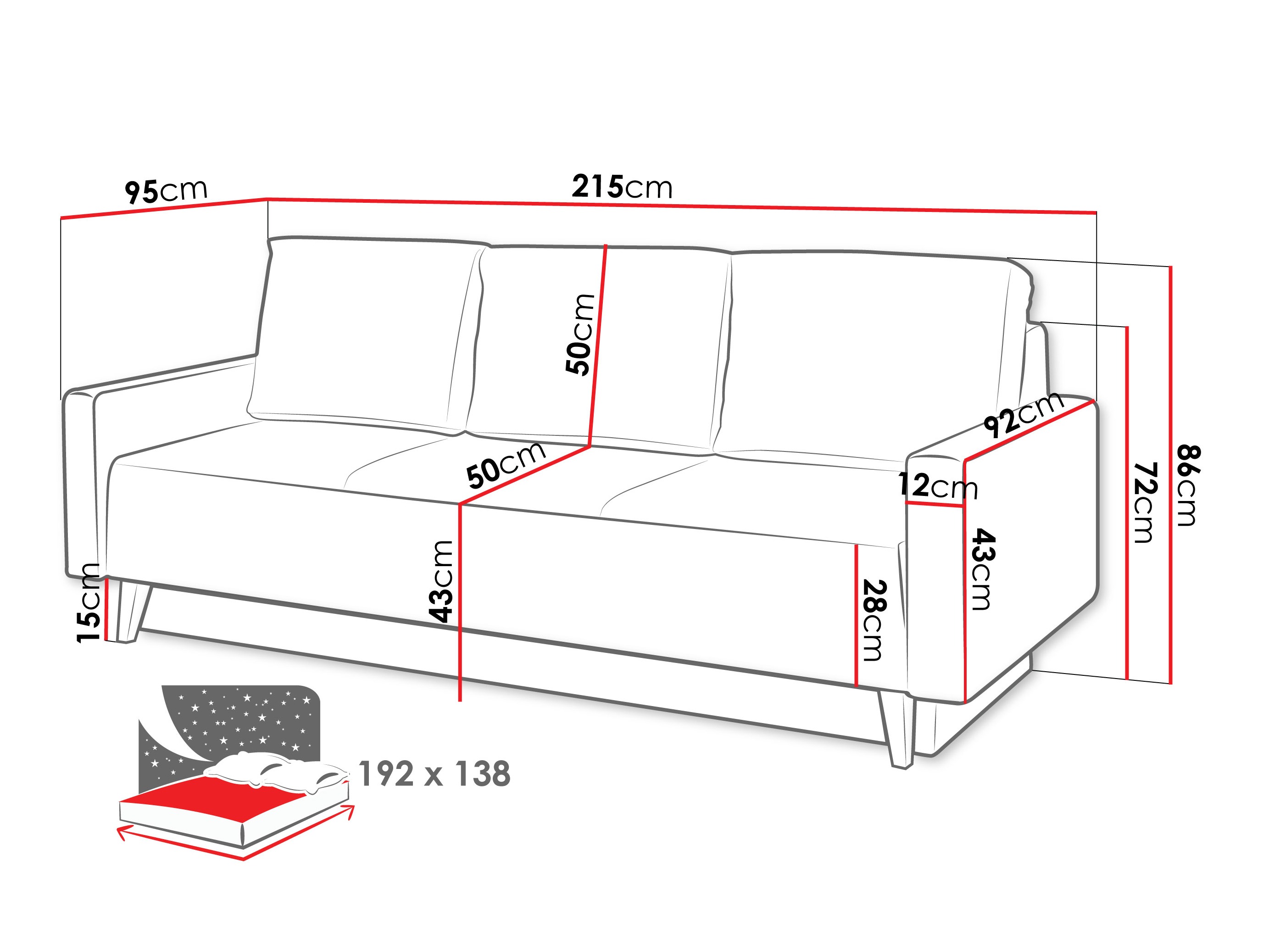Sovesofa Delbene 129 (Verita 76 + Mørk San Remo eg)