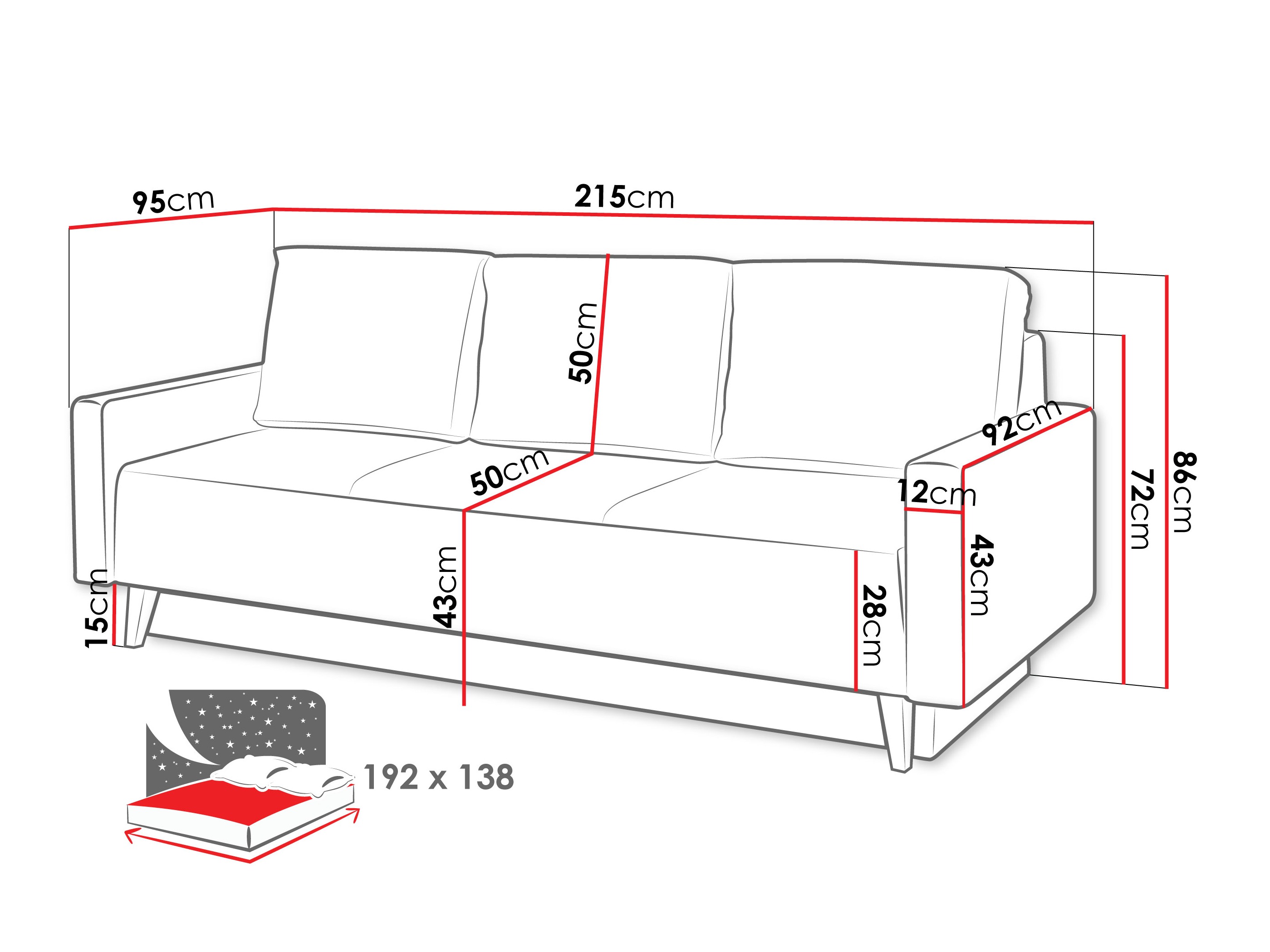 Sovesofa Delbene 129 (Verita 88 + Mørk San Remo eg)