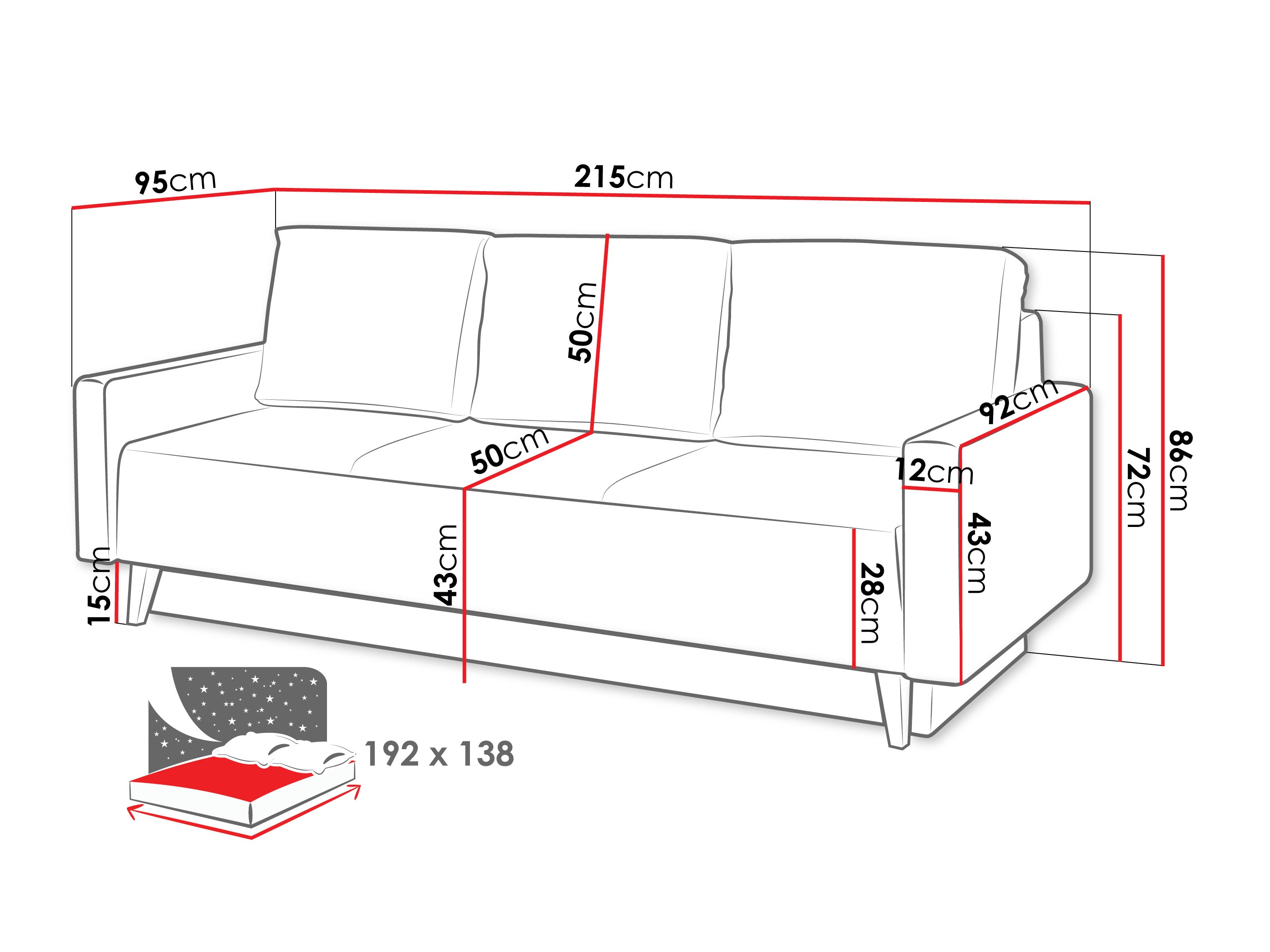 Sovesofa Delbene 129 (Verita 98 + Mørk San Remo eg)