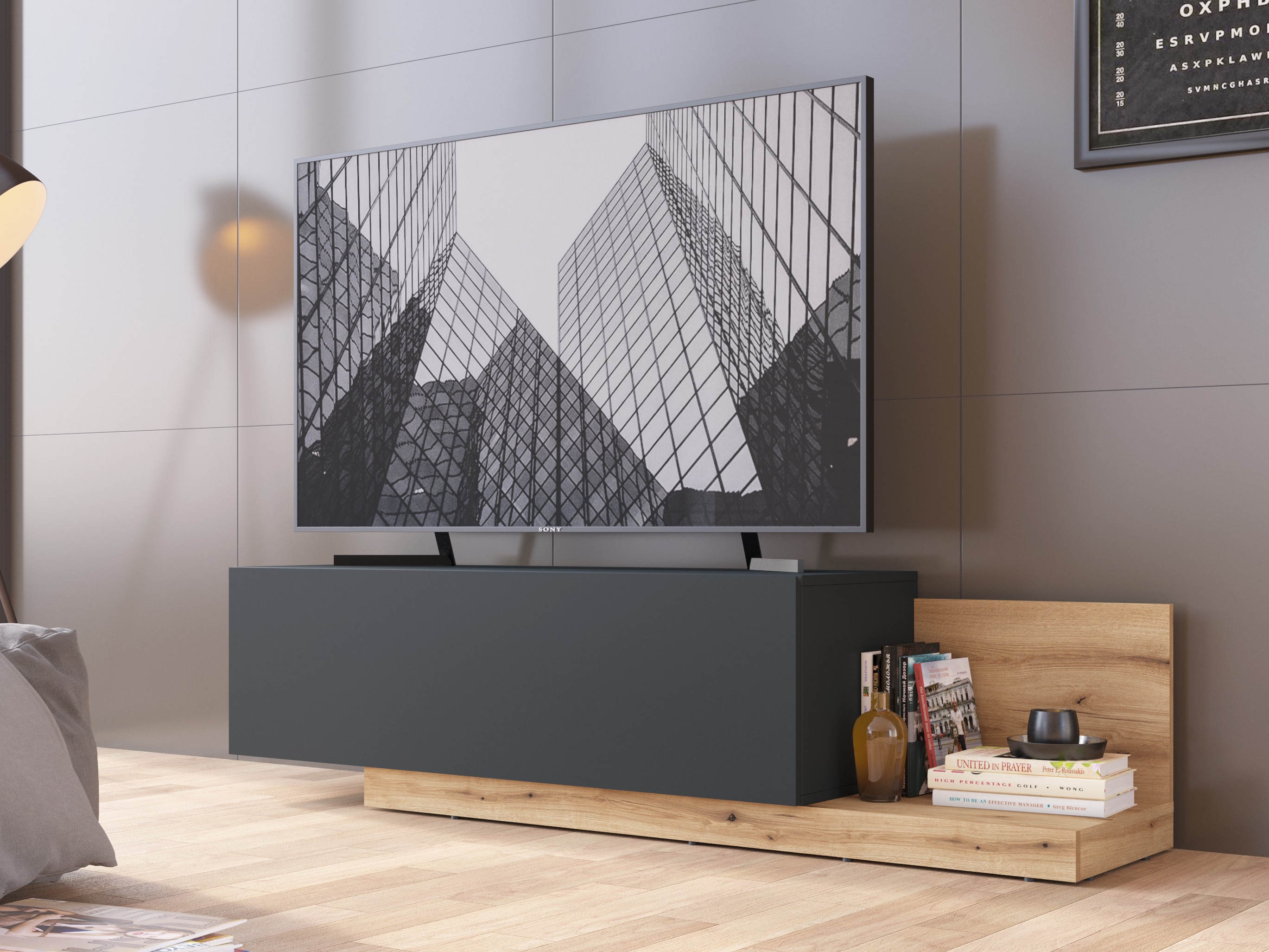 TV-bord Ontario 244 (Grå + Egetræ)