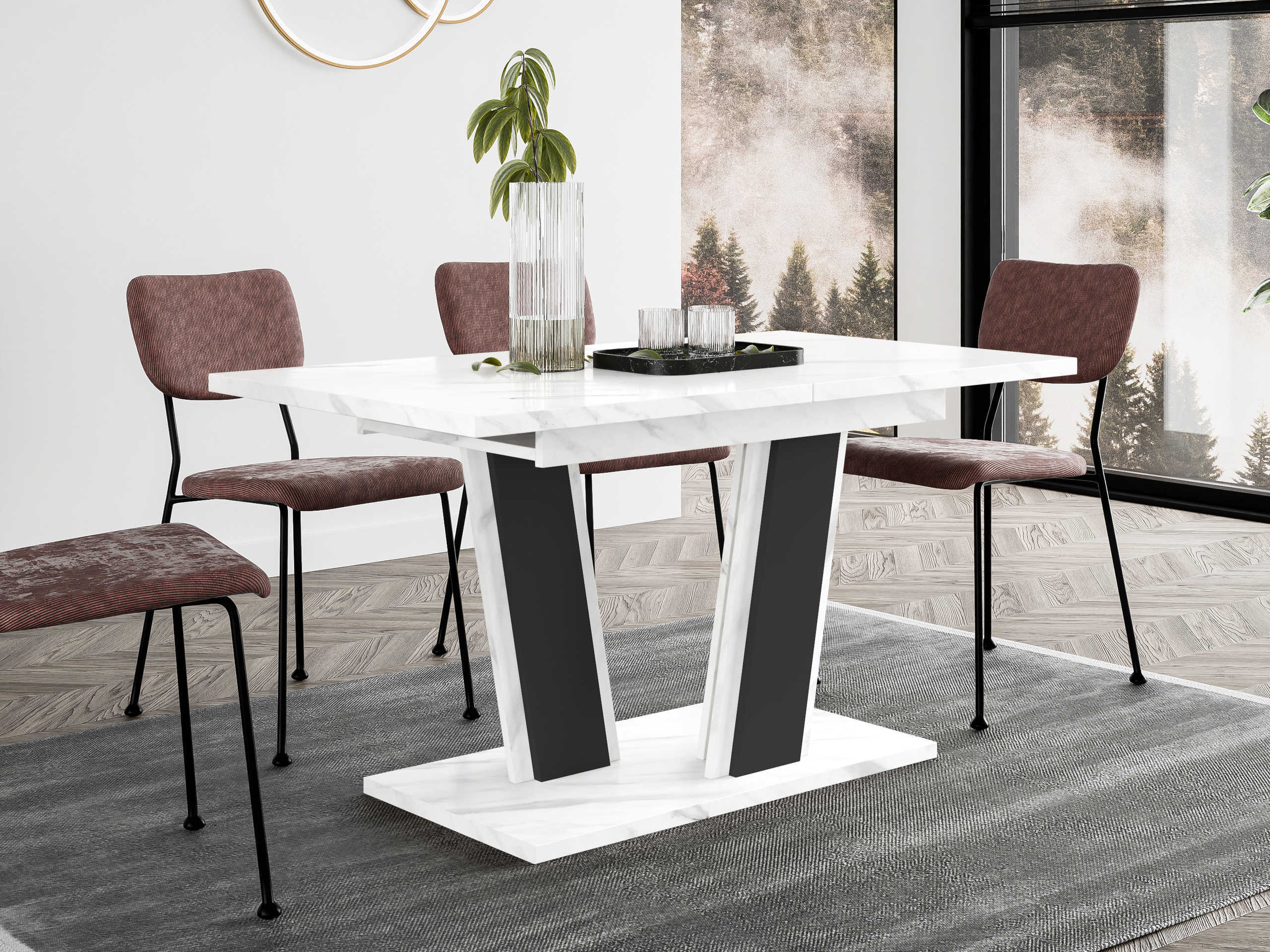 Bord Goodyear 139 (Hvid marmor + Sort)