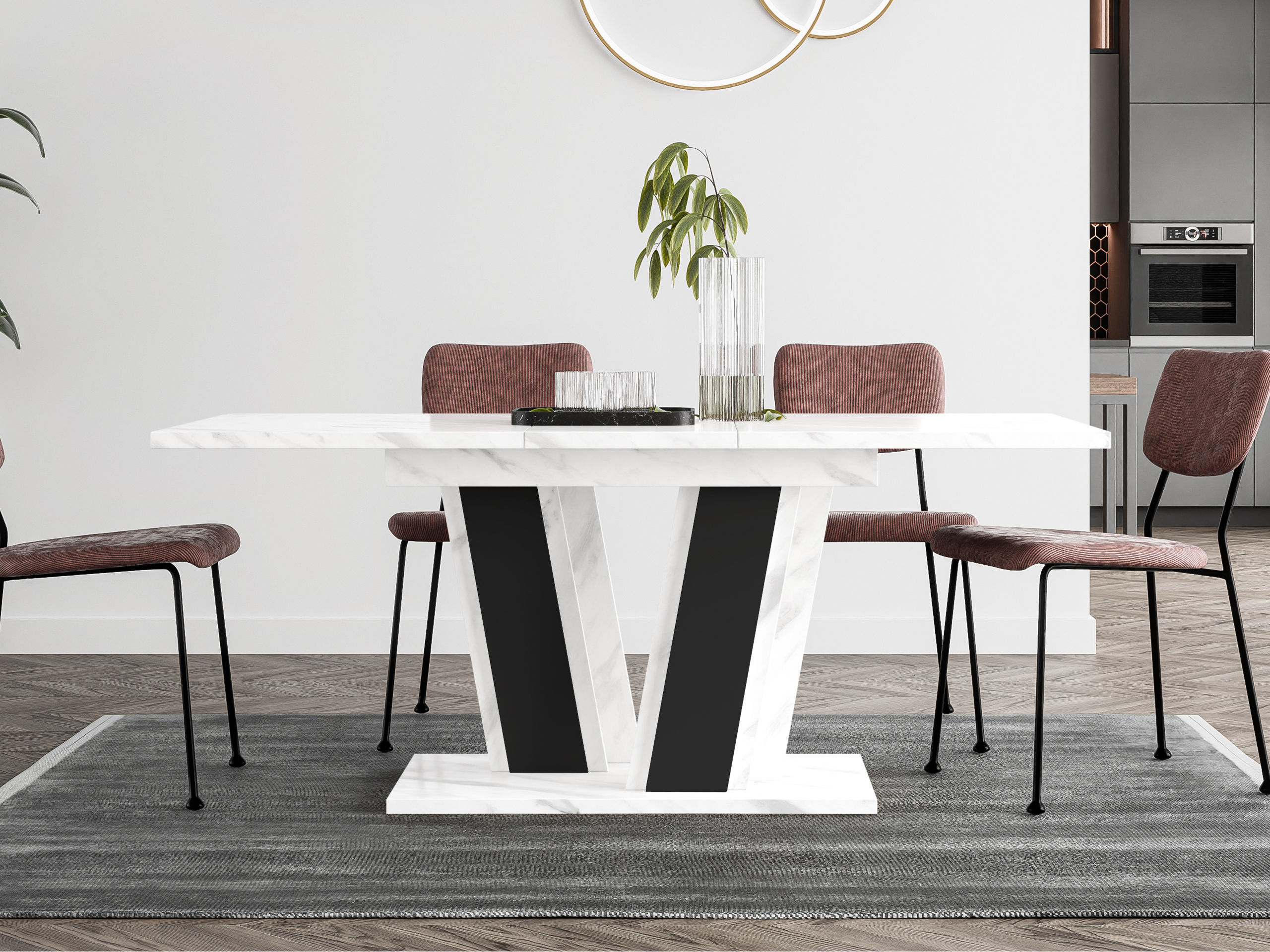 Bord Goodyear 139 (Hvid marmor + Sort)