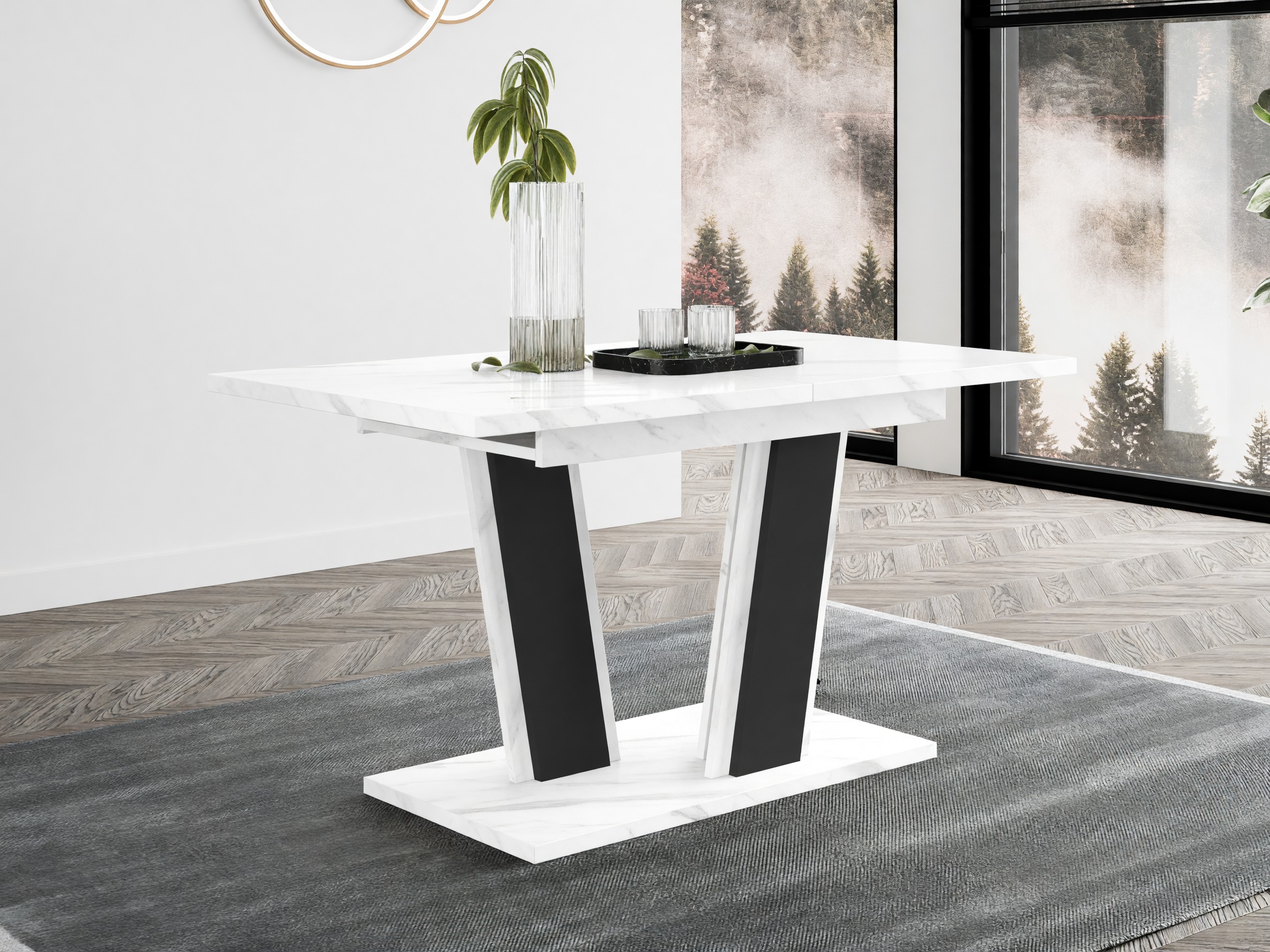 Bord Goodyear 139 (Hvid marmor + Sort)