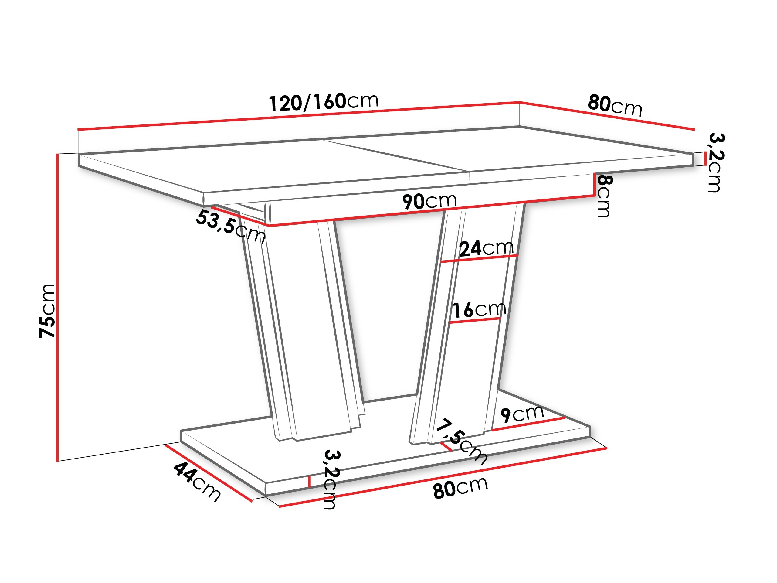 Bord Goodyear 139 (Hvid marmor + Sort)