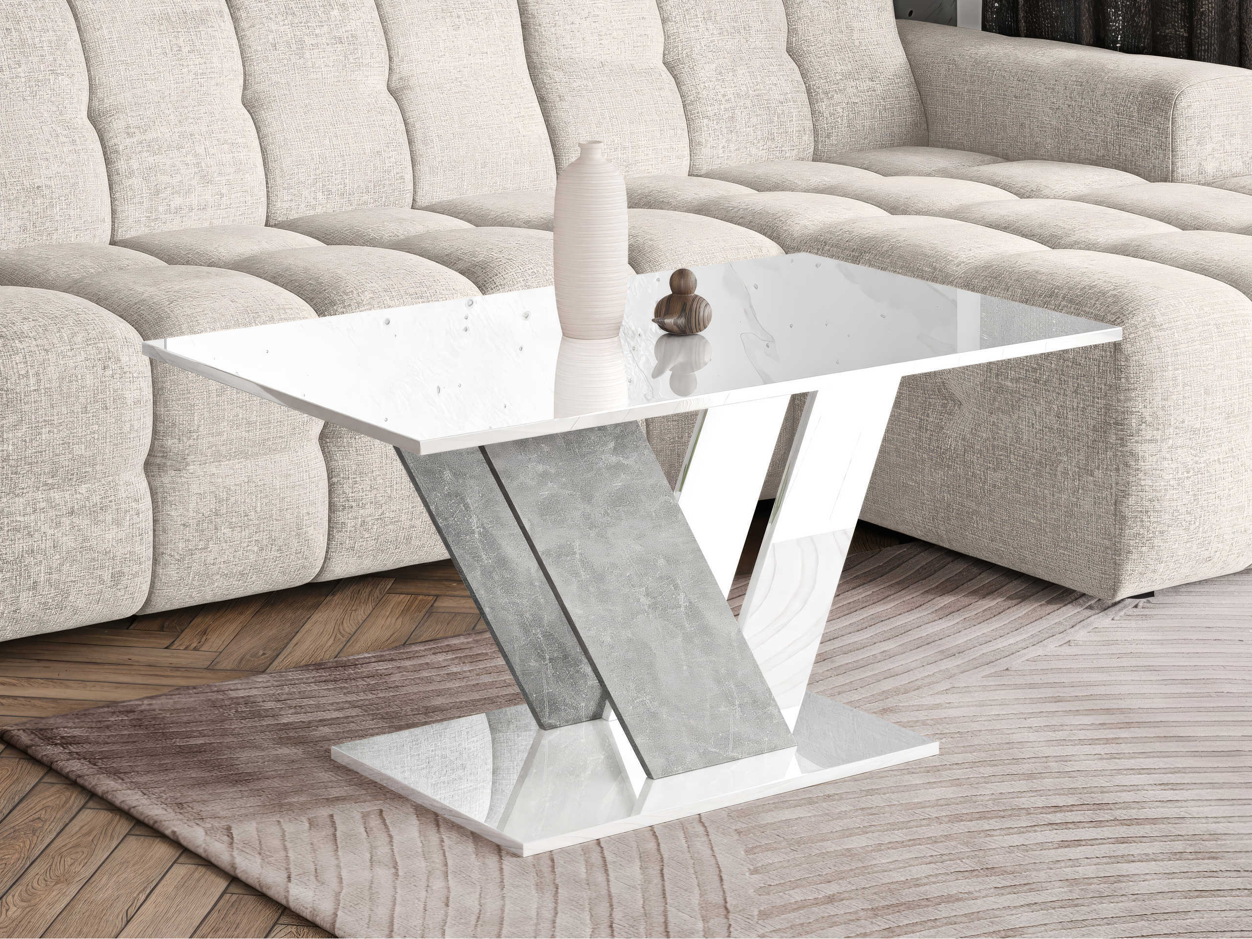 Sofabord Goodyear 142 (Glansfuld hvid + Beton)