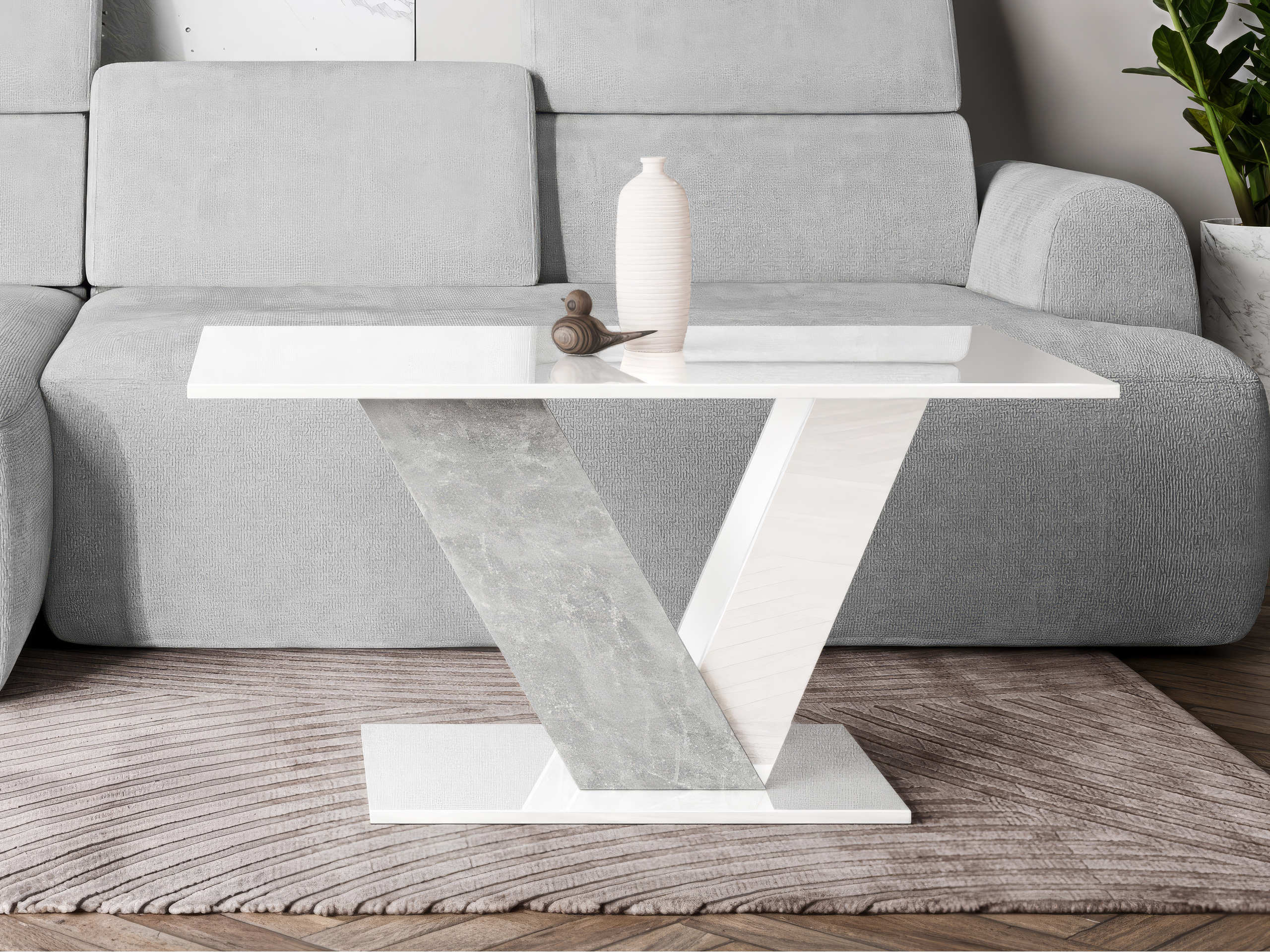 Sofabord Goodyear 142 (Glansfuld hvid + Beton)