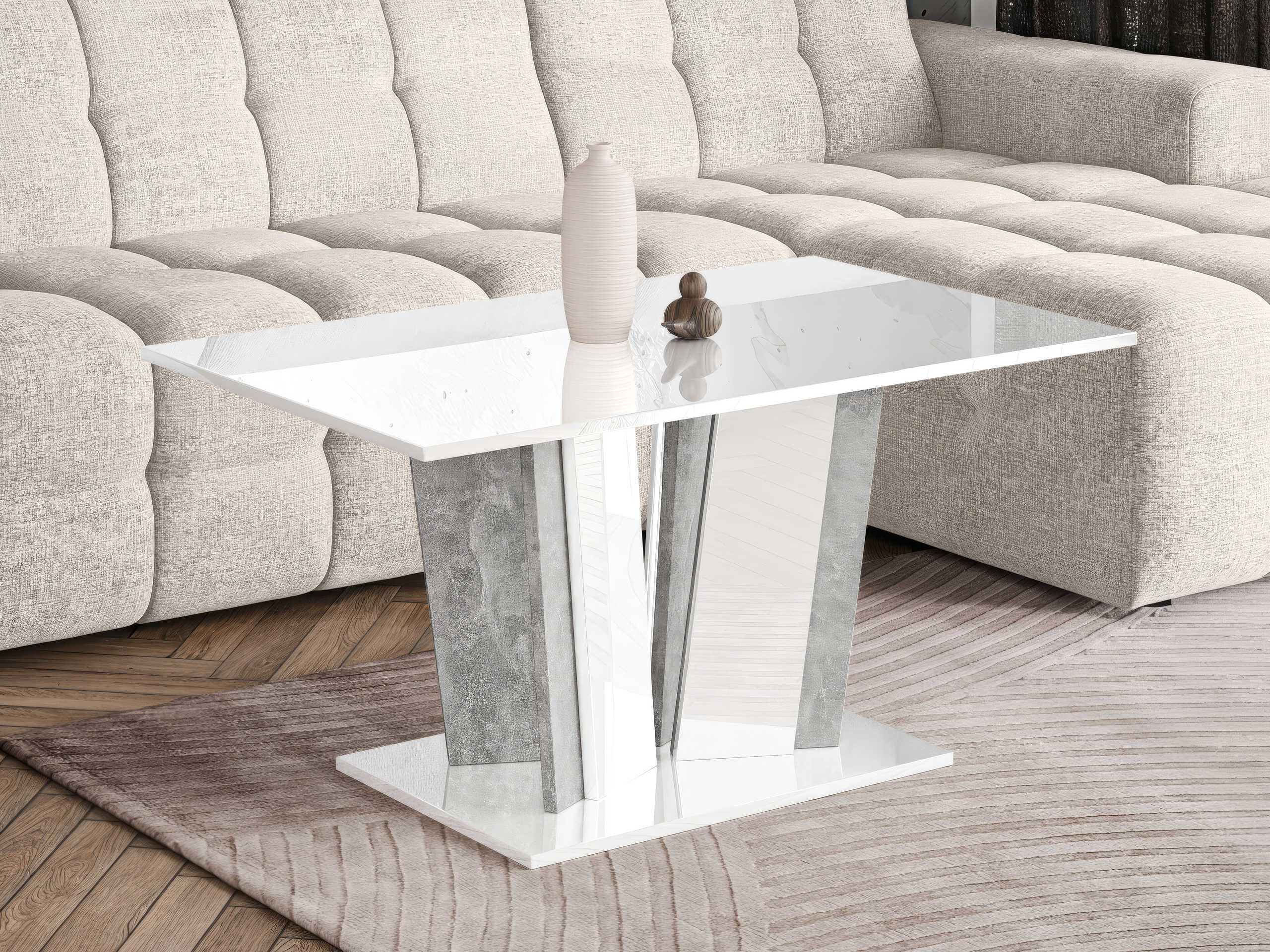 Sofabord Goodyear 143 (Glansfuld hvid + Beton)