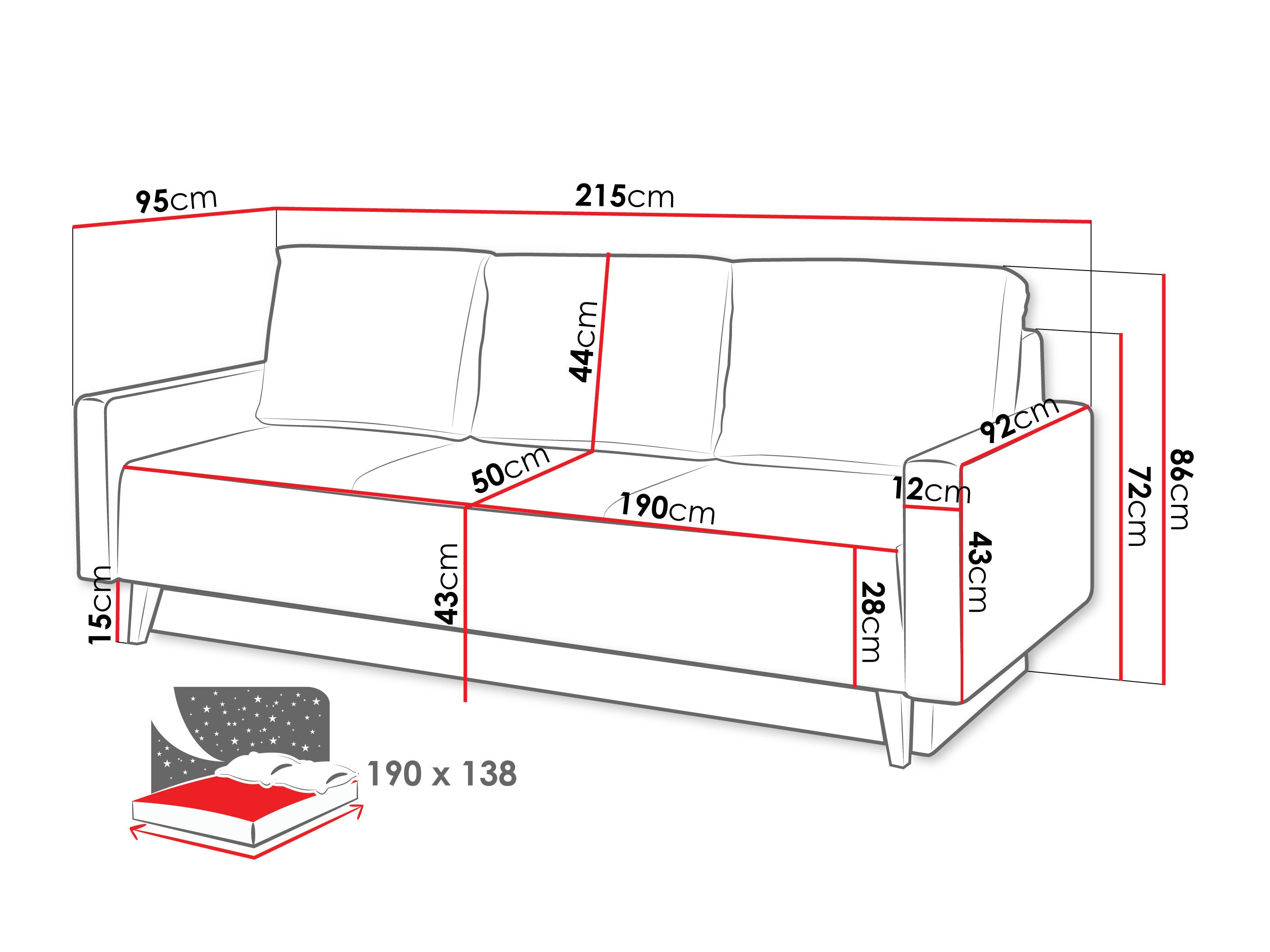 Sovesofa Delbene 129 (Aura 23 + Blank sort)