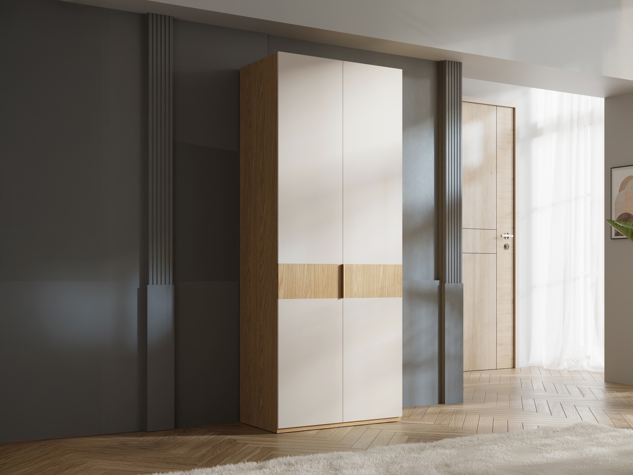 Garderobeskab Toledo 145 (Egetræ + Beige)