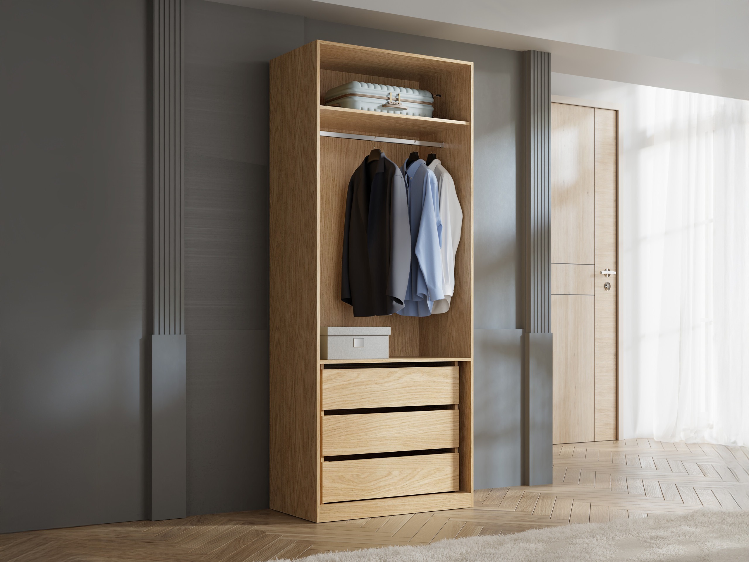 Garderobeskab Toledo 145 (Egetræ + Beige)