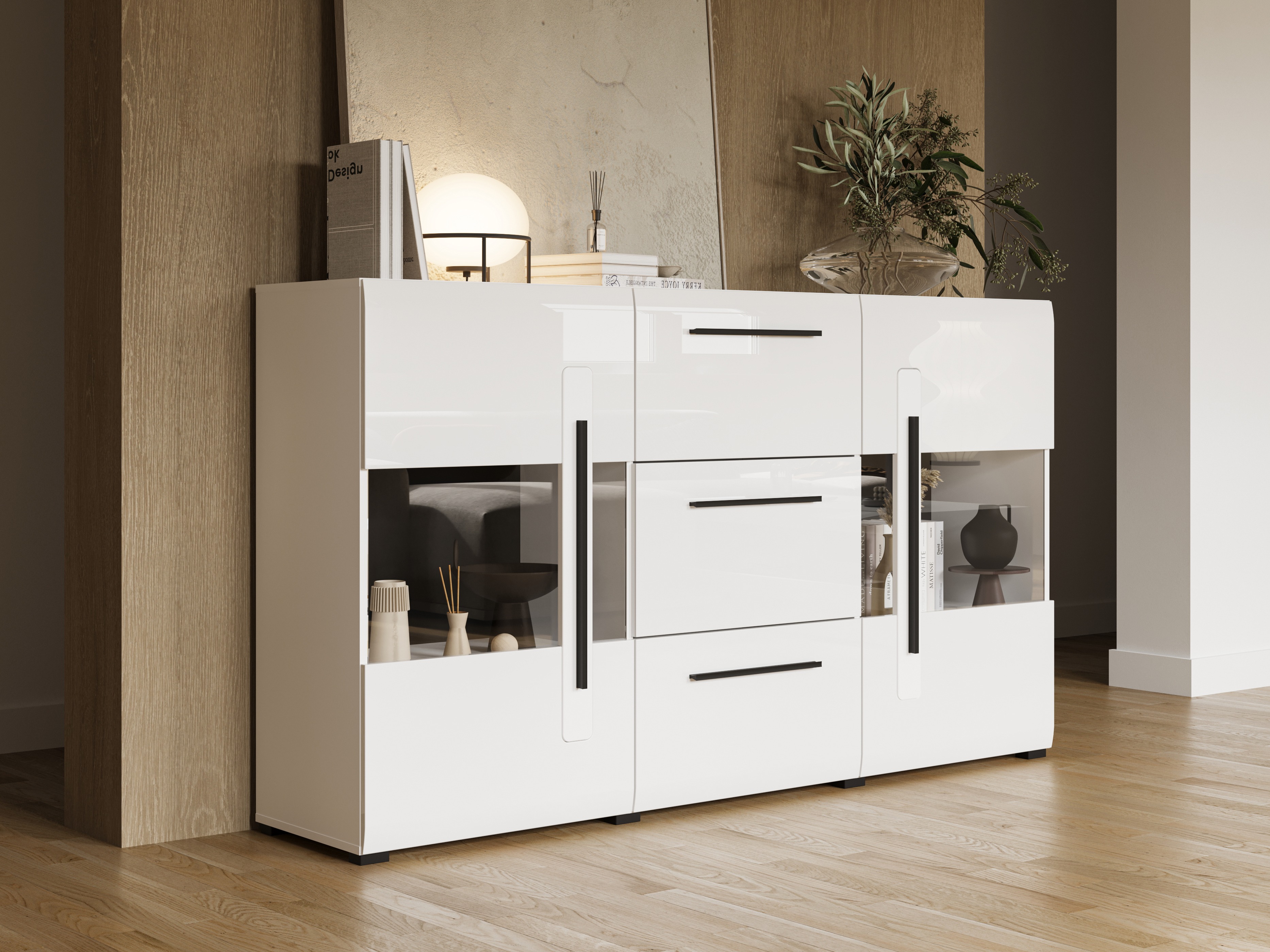 Kommode Ophsalu 106 (Hvid + Glansfuld hvid)