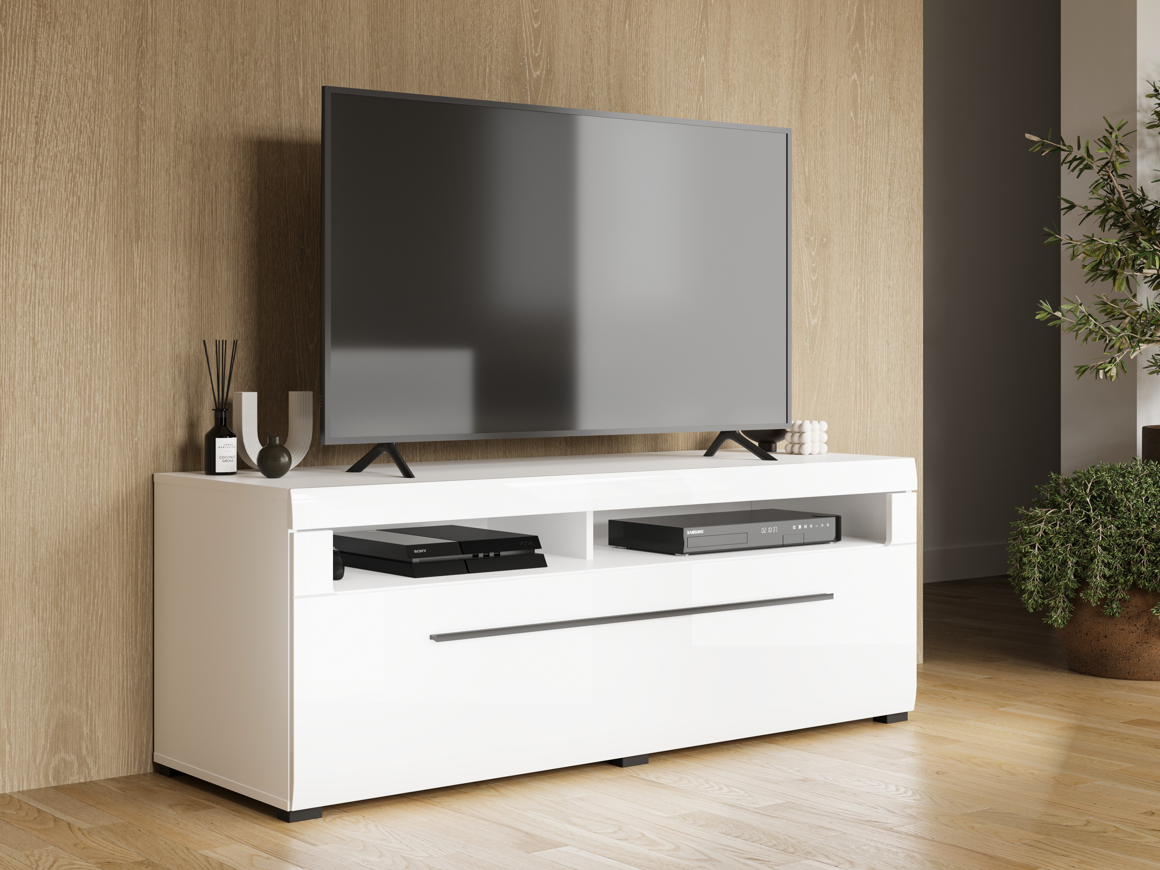 TV-bord Ophsalu 103 (Hvid + Glansfuld hvid)
