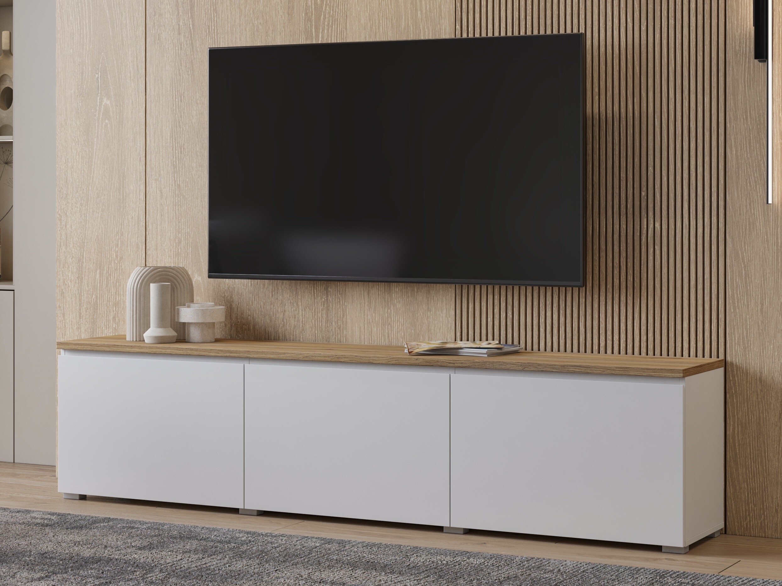 TV-bord Baletu 113 (Hvid + Egetræ)