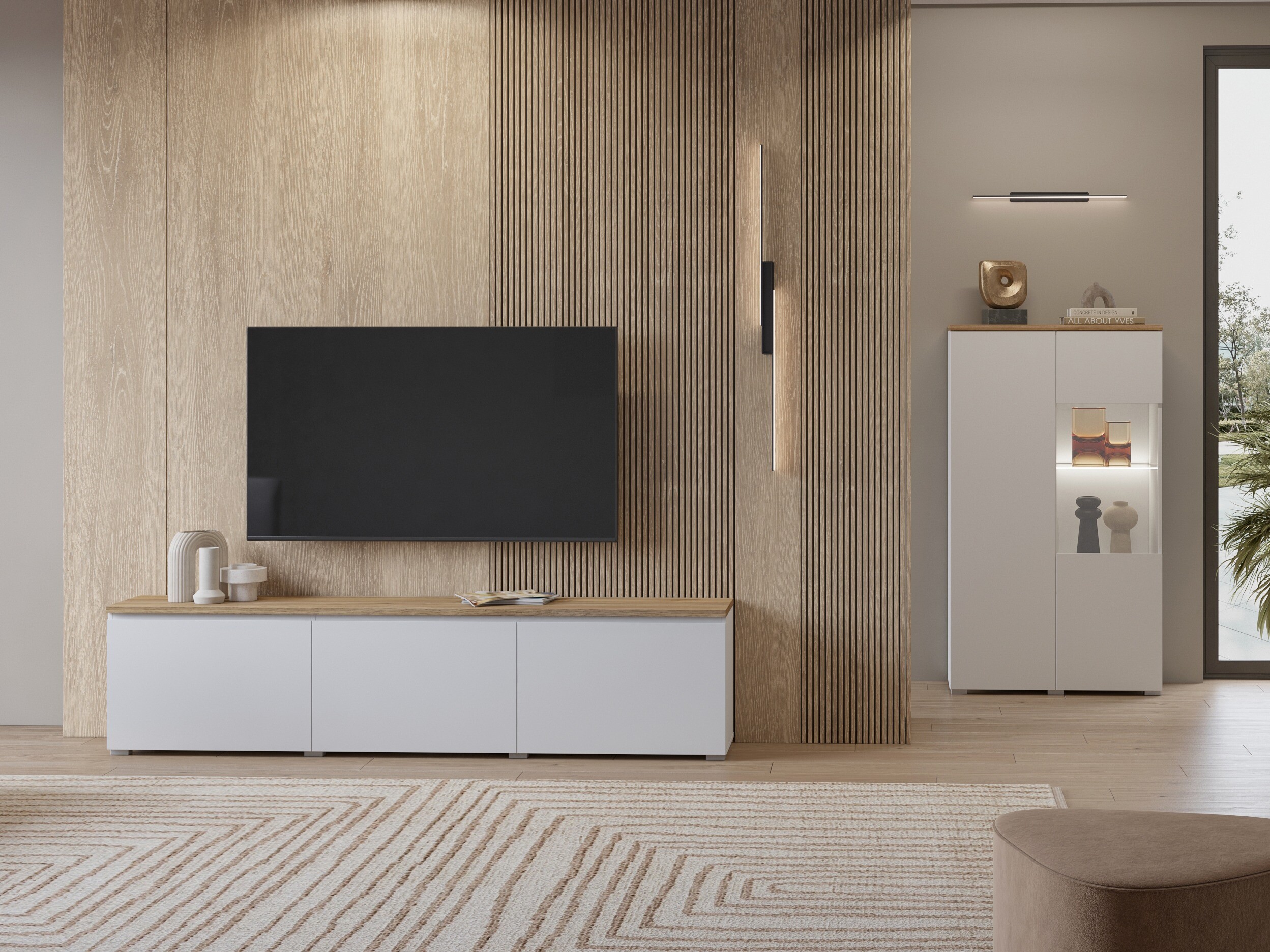 TV-bord Baletu 113 (Hvid + Egetræ)