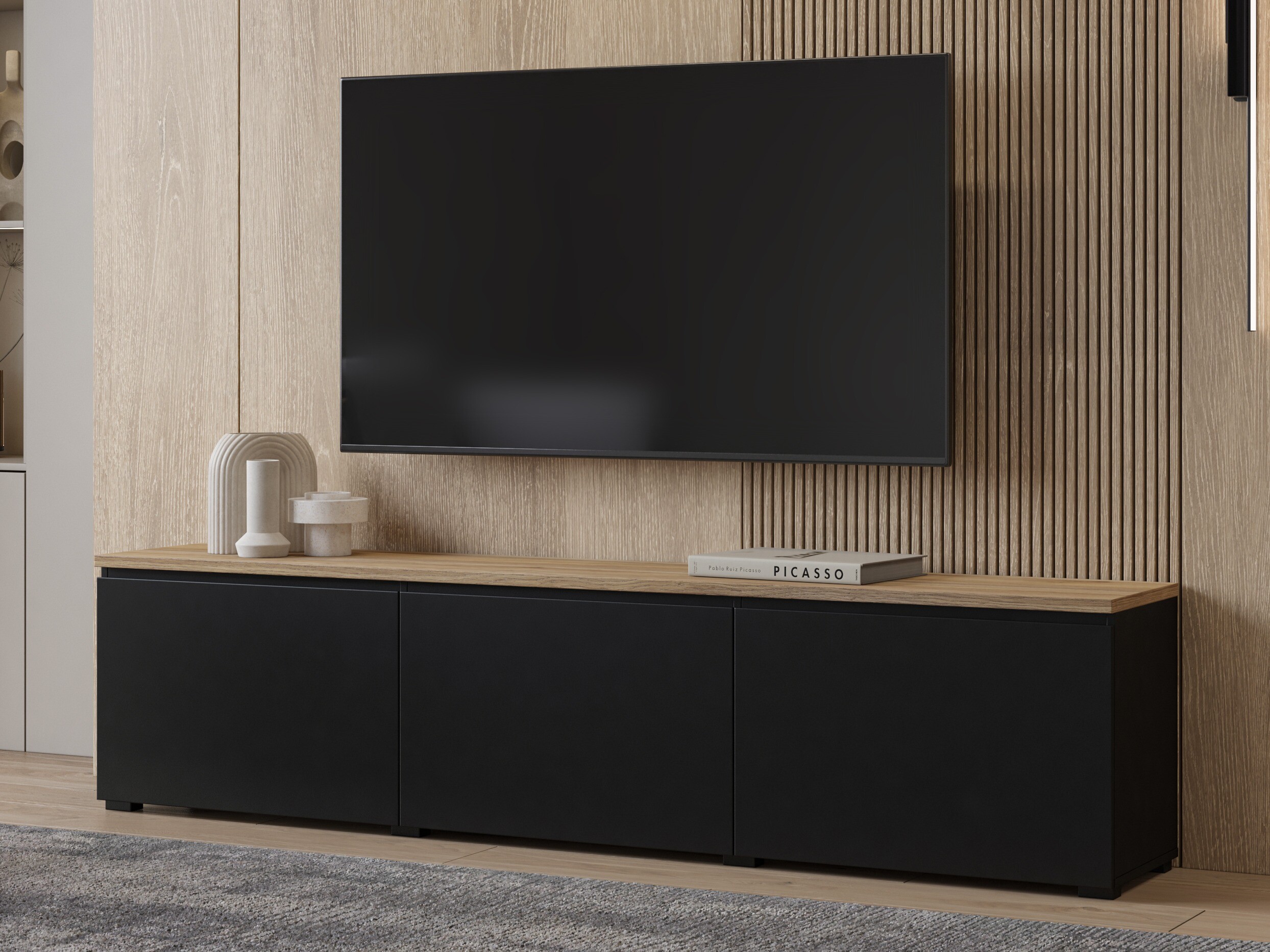 TV-bord Baletu 113 (Sort + Egetræ)