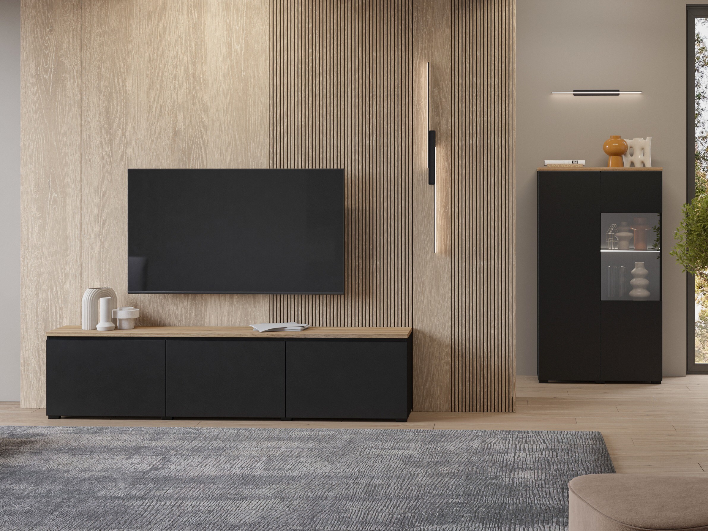 TV-bord Baletu 113 (Sort + Egetræ)