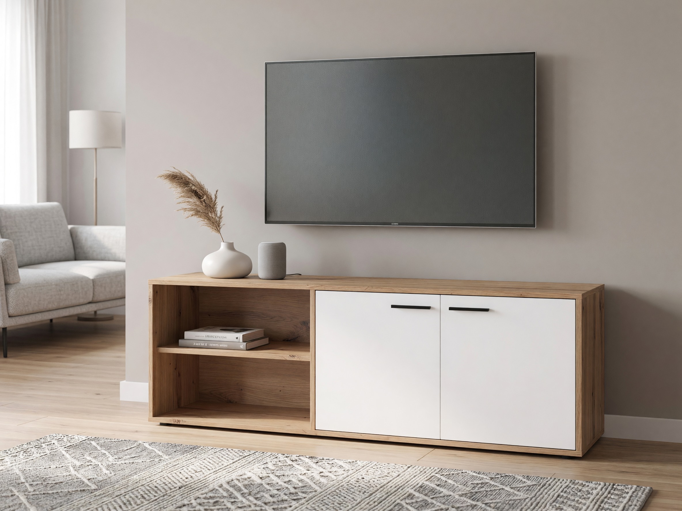TV-bord Ontario 245 (Hvid + Artisan eg)