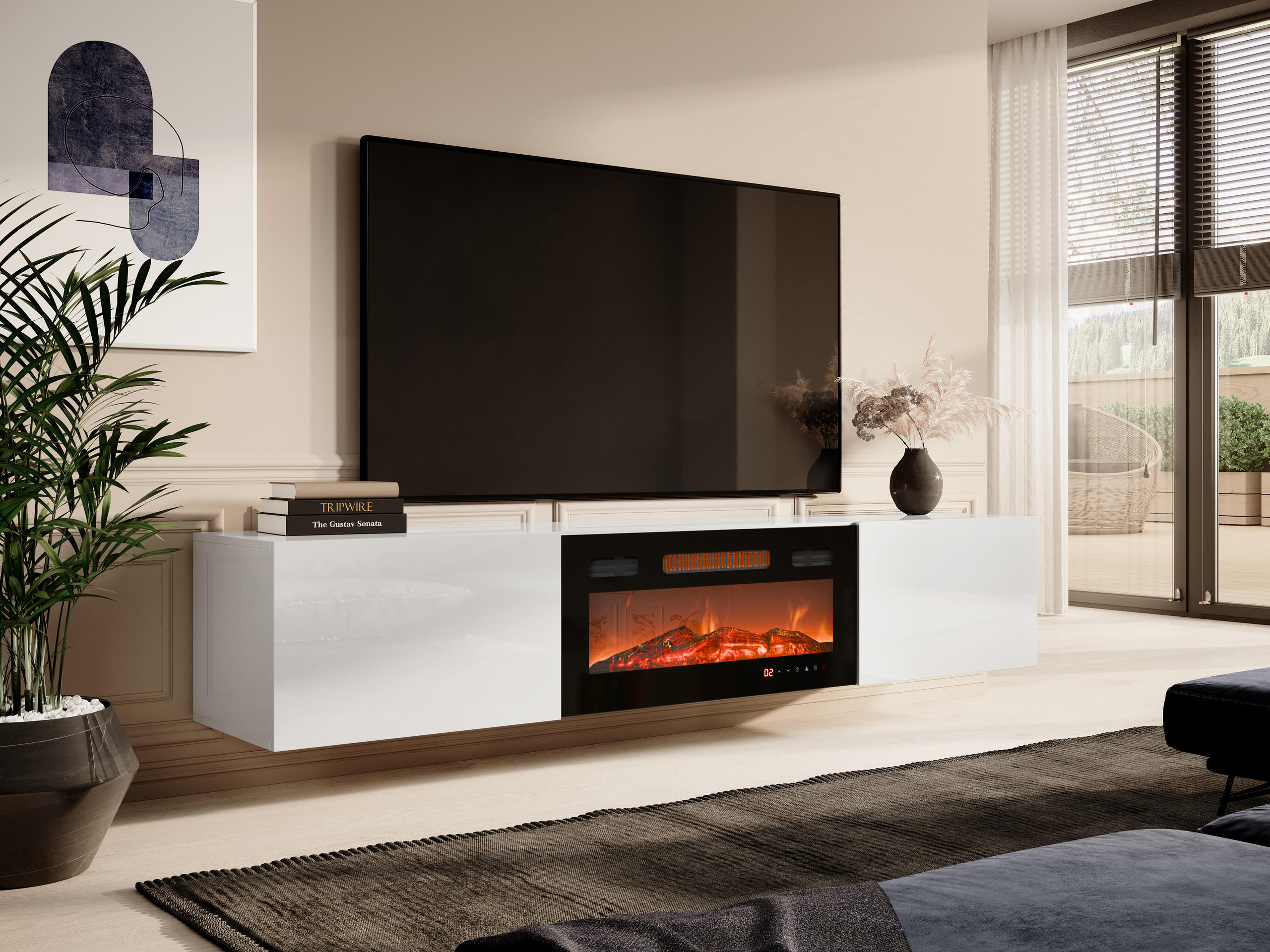 TV-bord Imago I (Hvid + Glansfuld hvid)