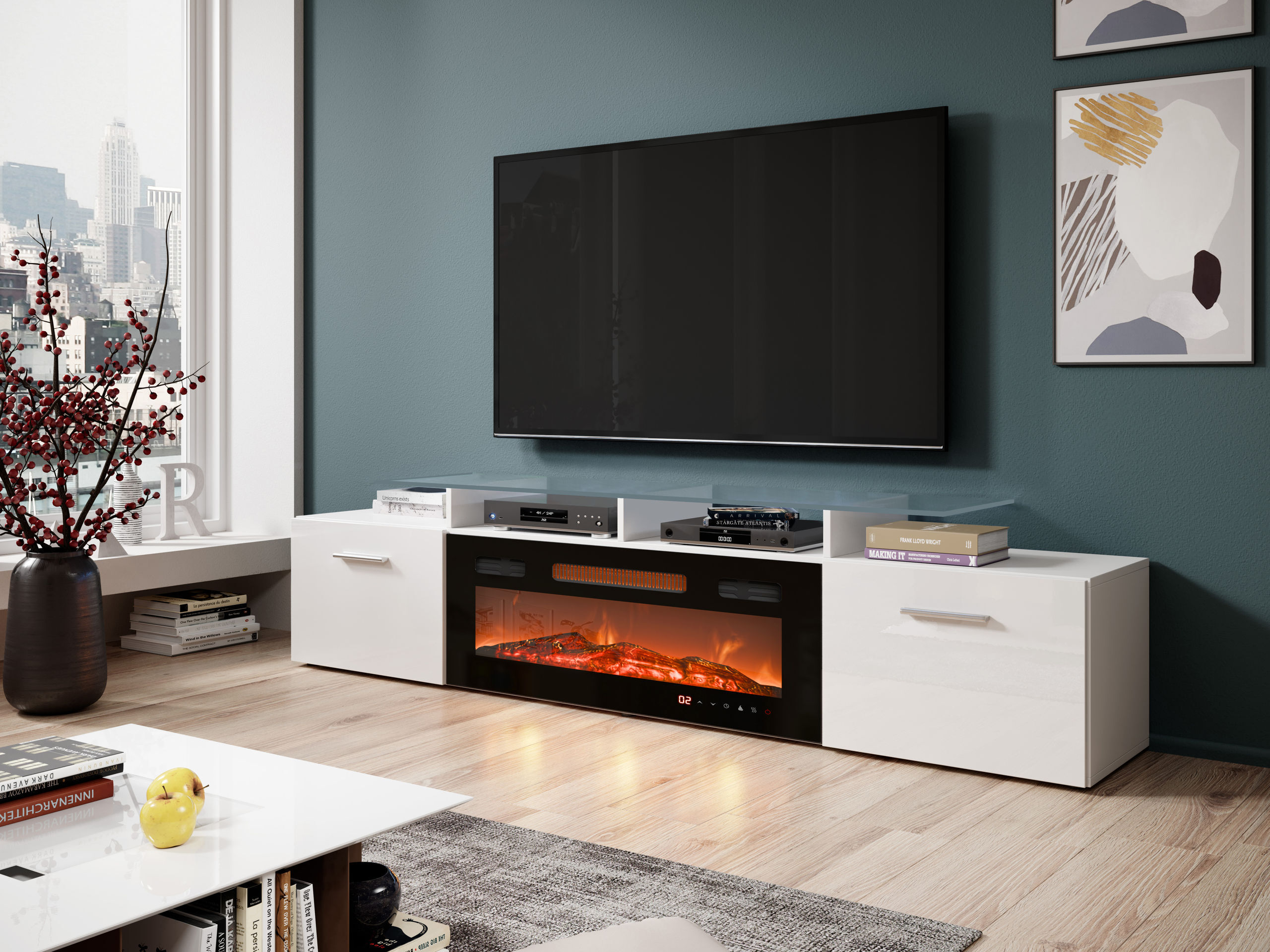 TV-bord Numerus (Hvid + Glansfuld hvid)