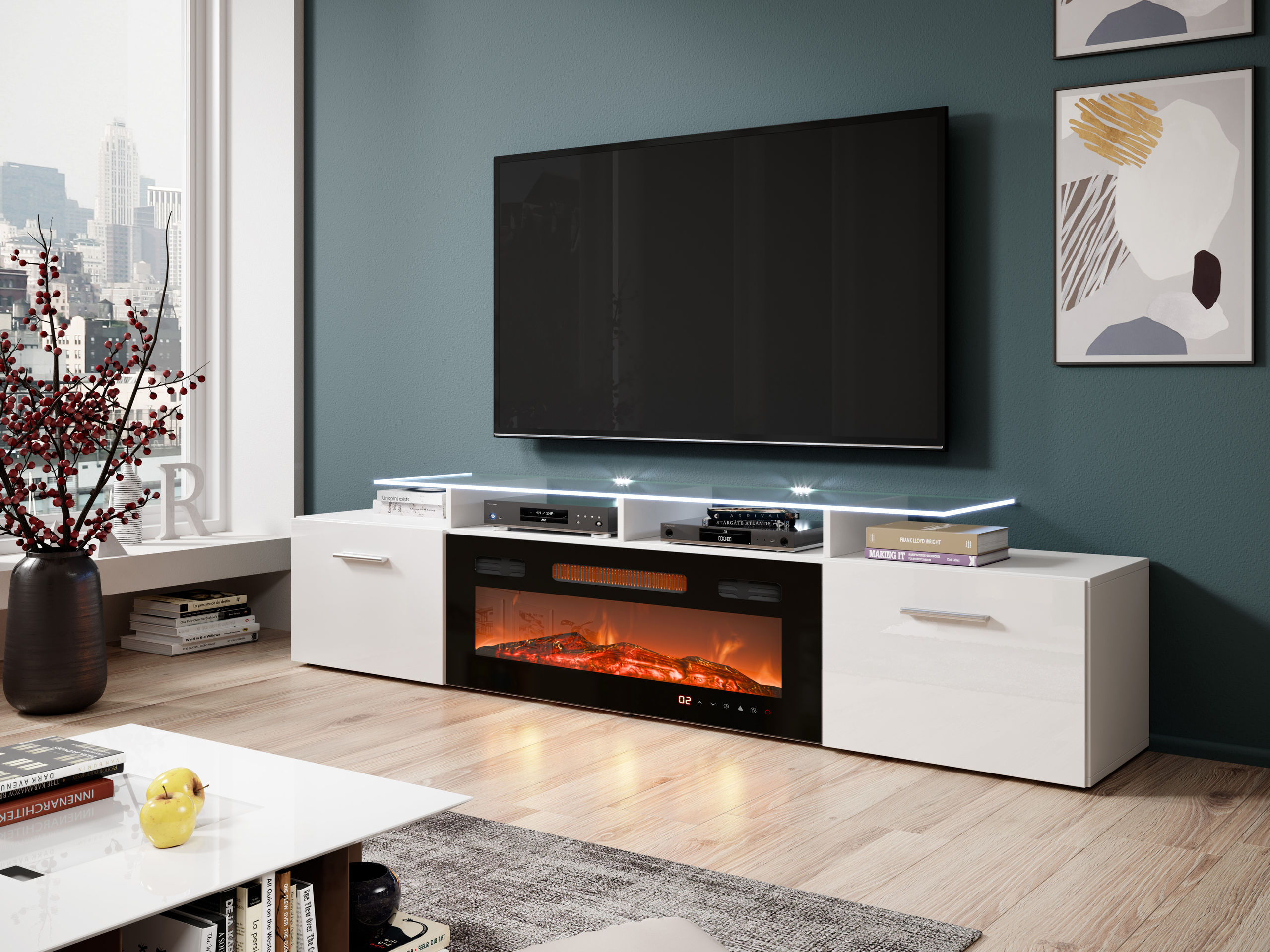 TV-bord Numerus (Hvid + Glansfuld hvid)
