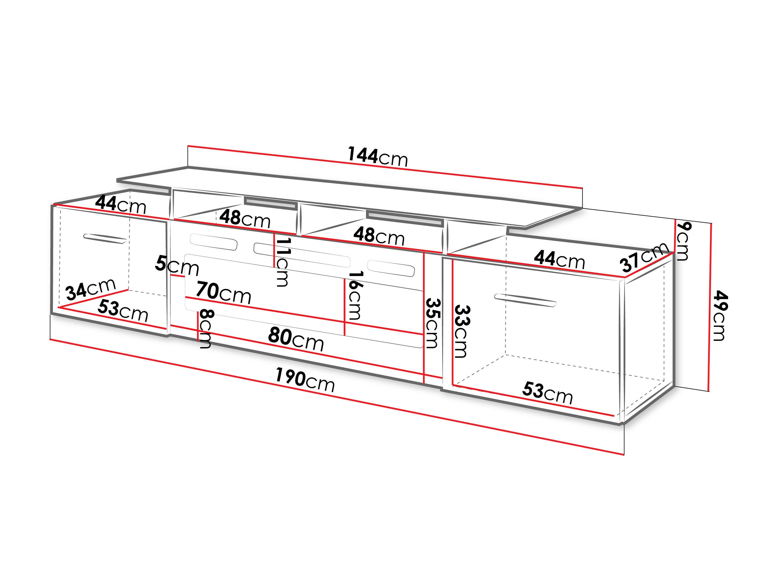 TV-bord Numerus (Sort + Blank sort)