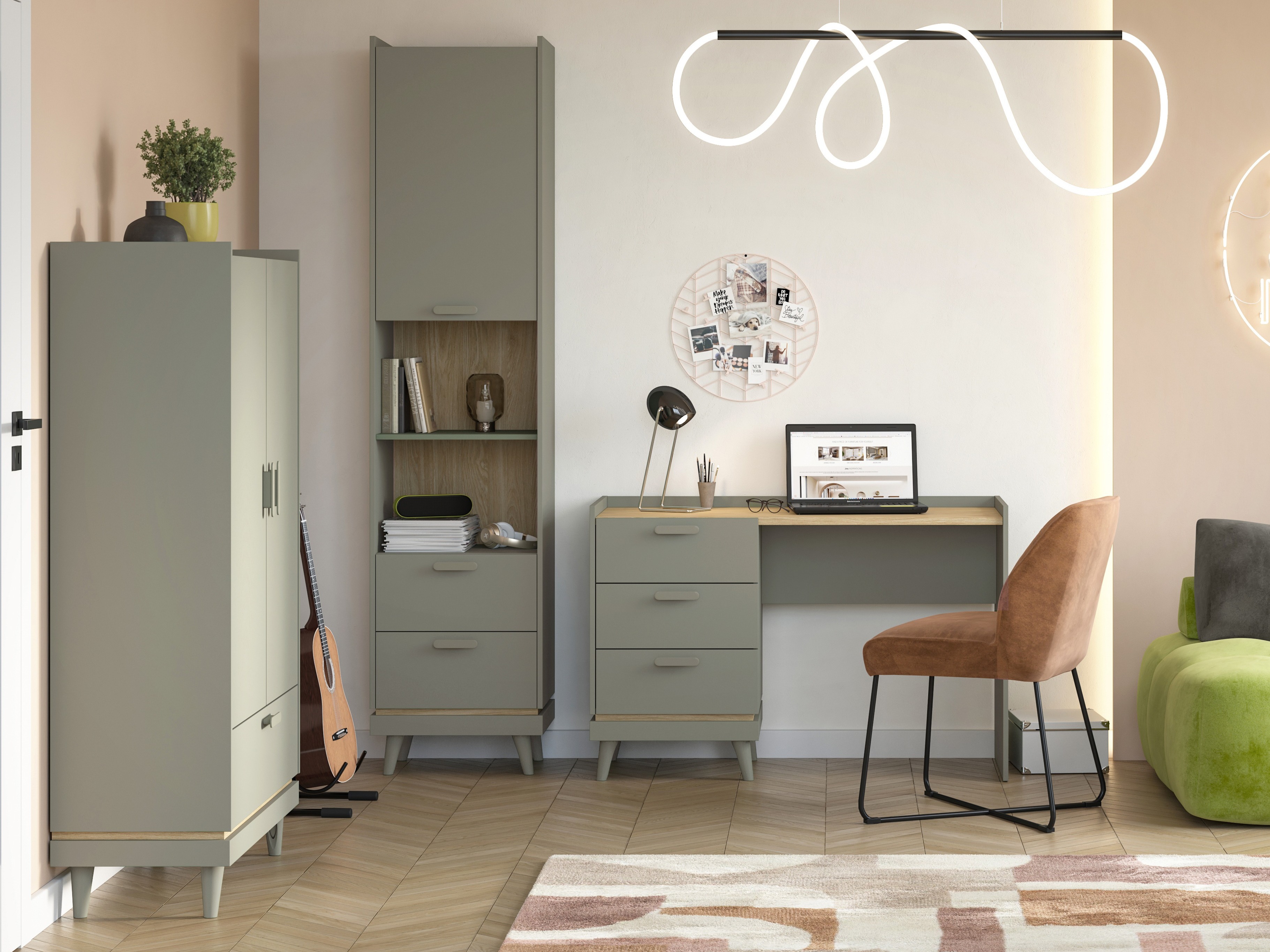 Skrivebord Fertalu 103 (Grøn + Egetræ)
