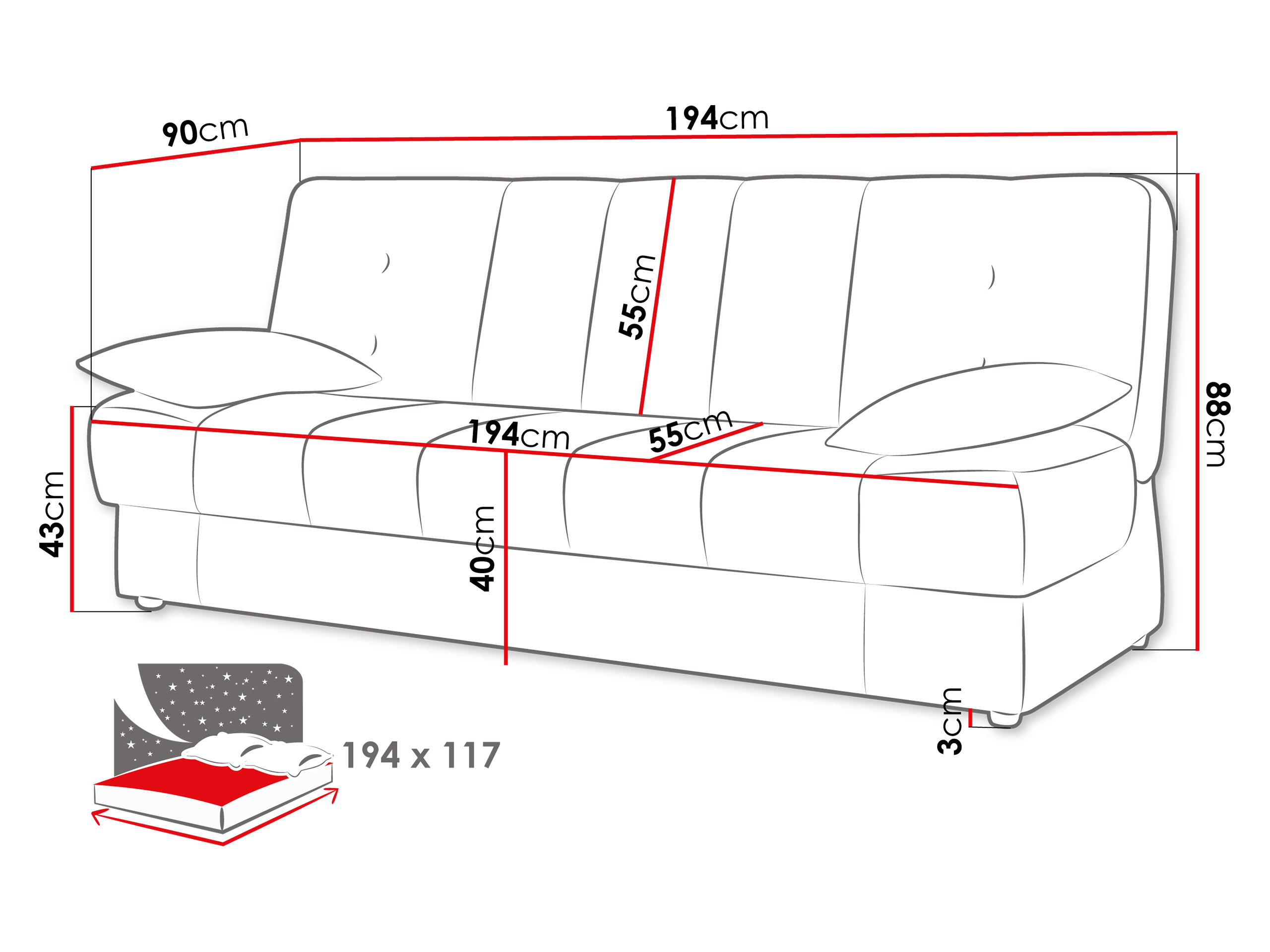 Sovesofa Columbus 120 (Lumo 40)