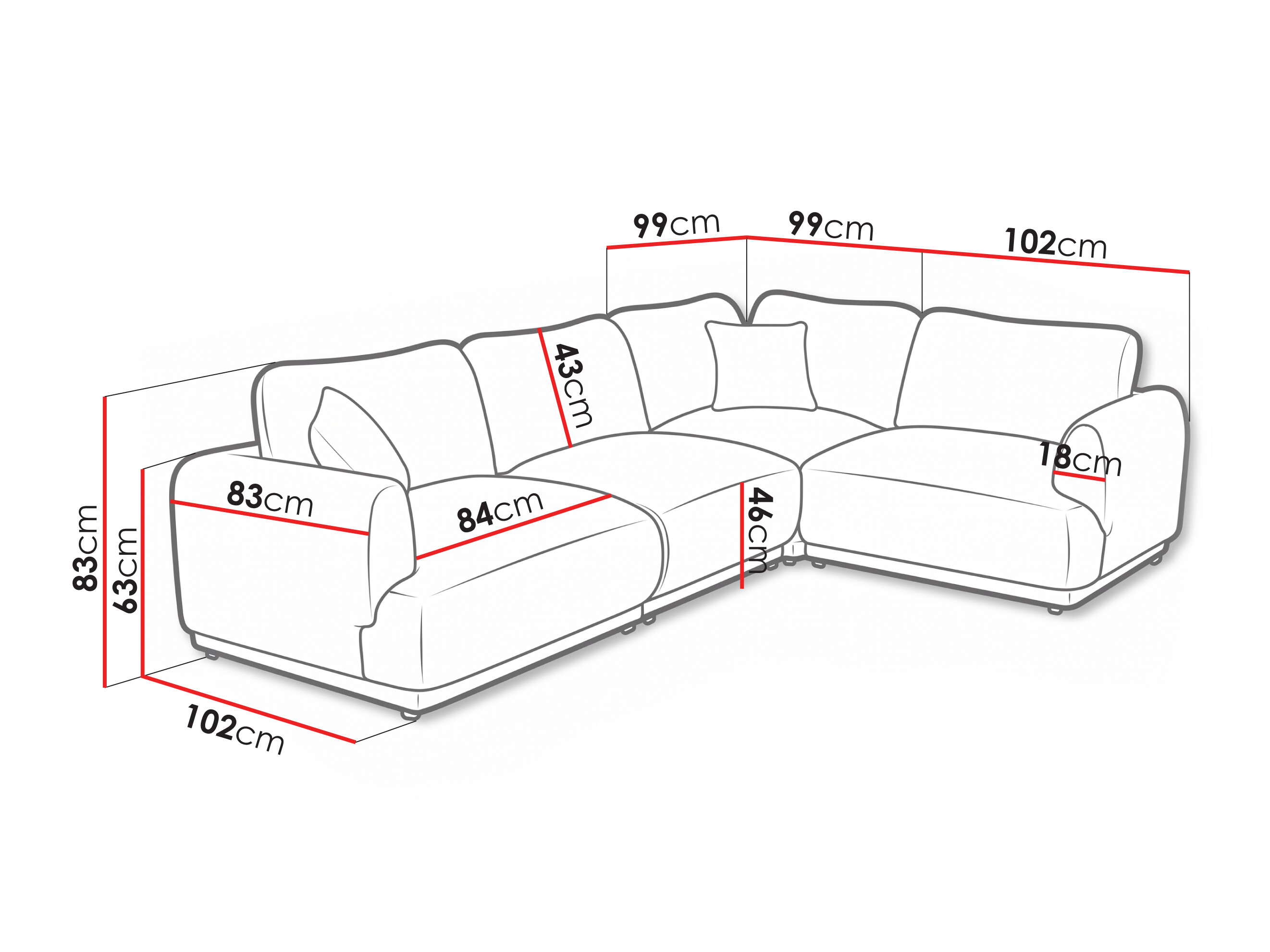 Hjørnesofa Cavfeni 105 (Coral 65)