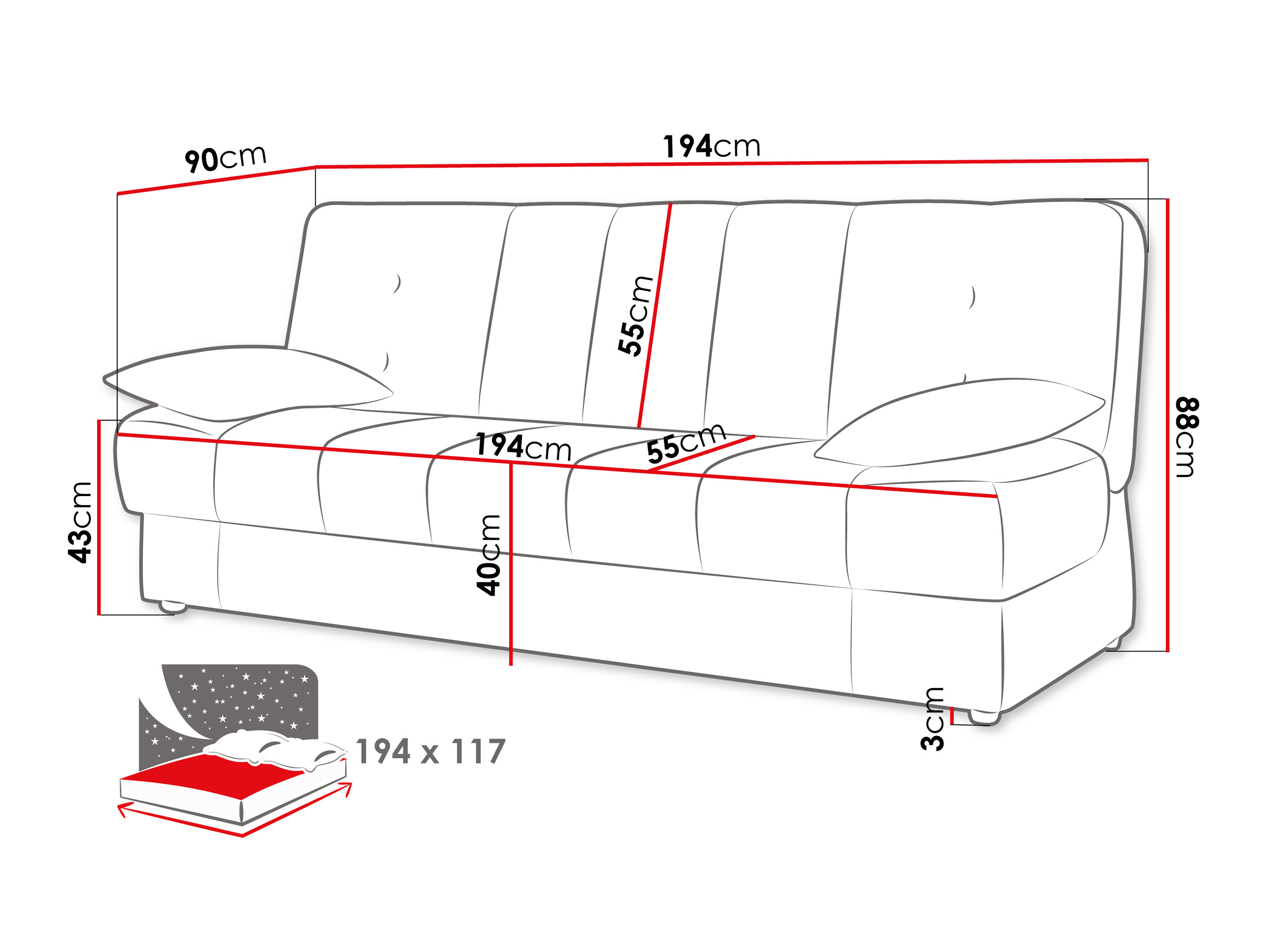 Sovesofa Columbus 120 (Neve 90)