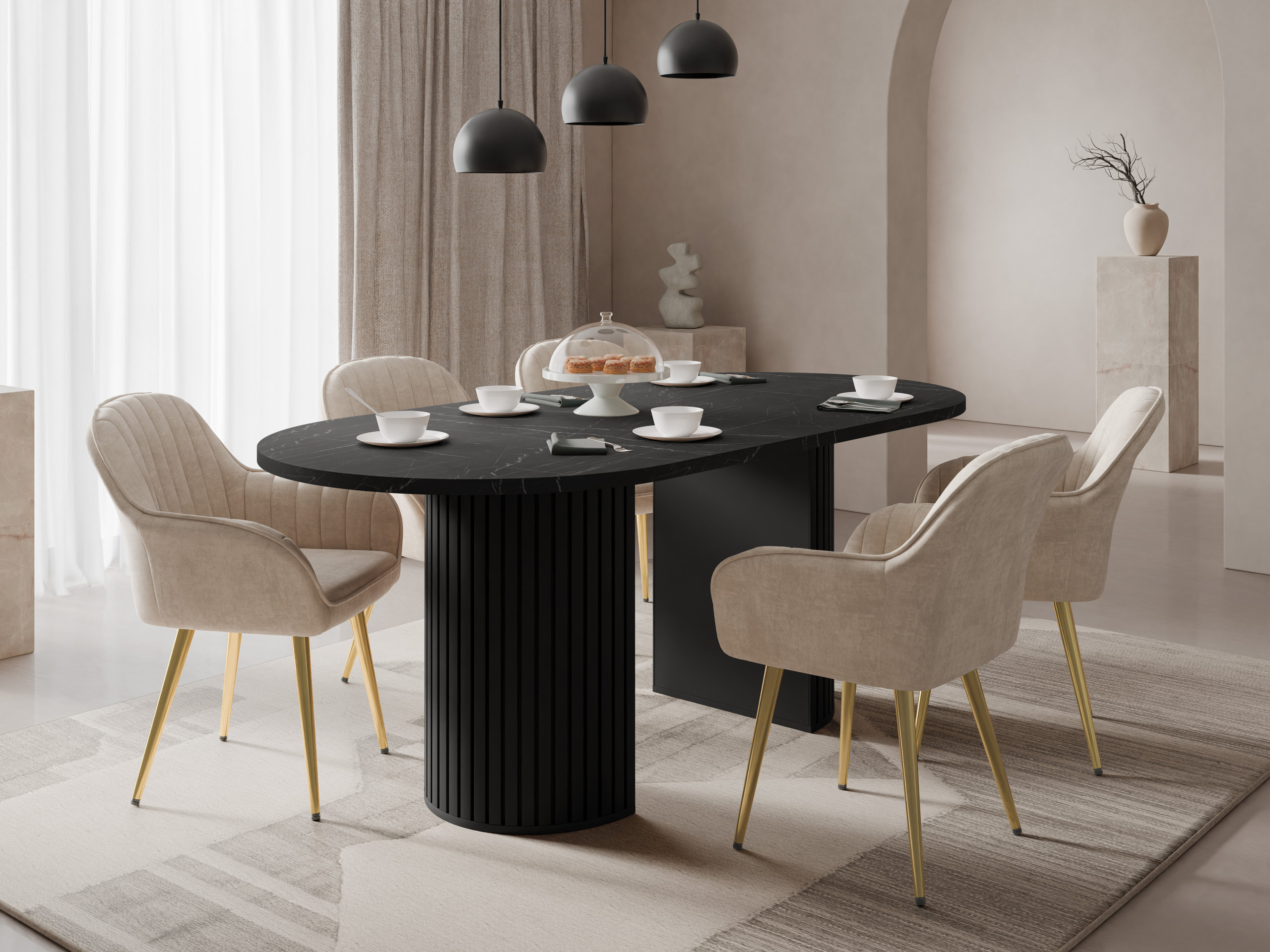 Bord Comfivo Ulma (Sort marmor + Sort)