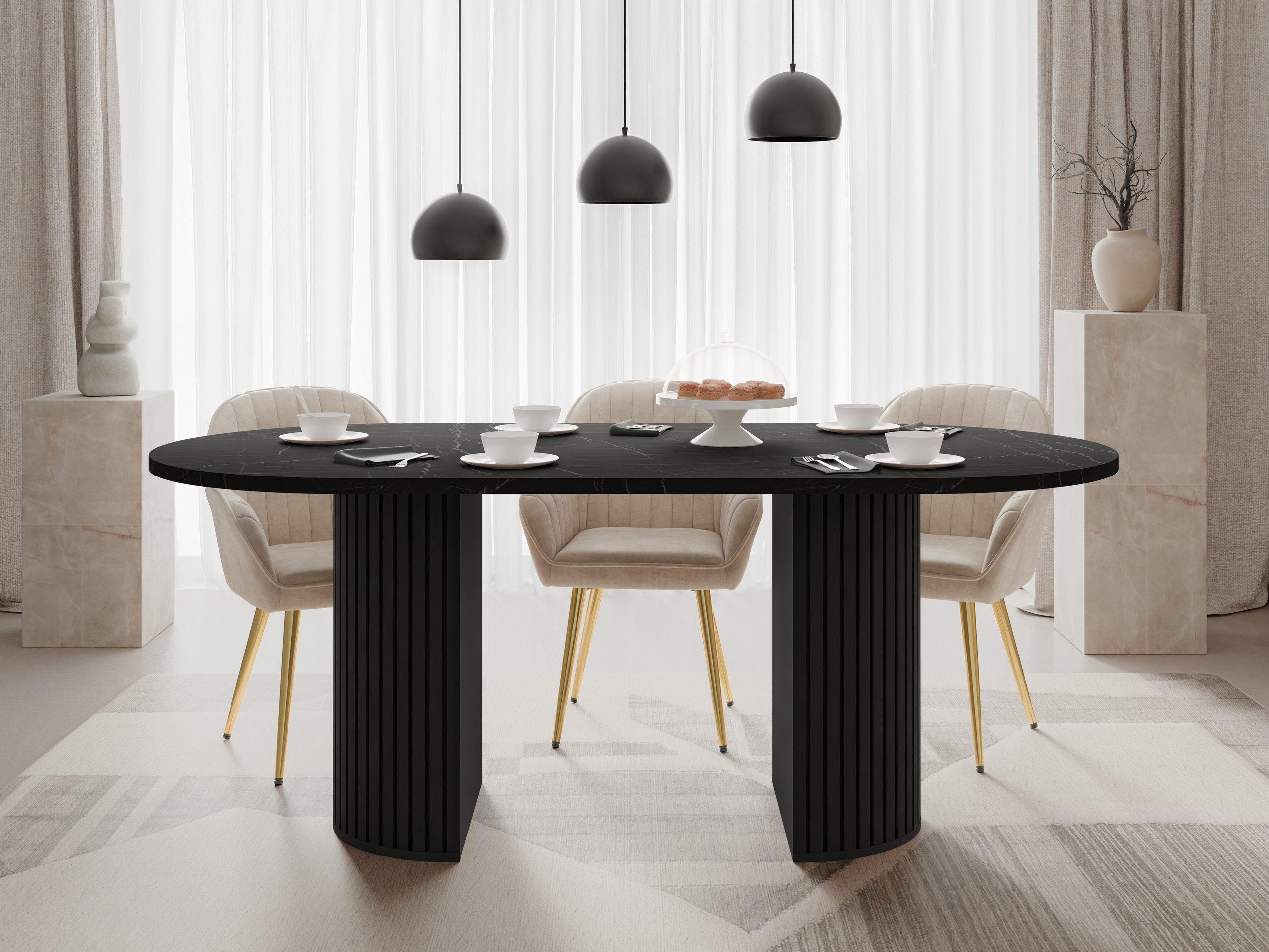 Bord Comfivo Ulma (Sort marmor + Sort)