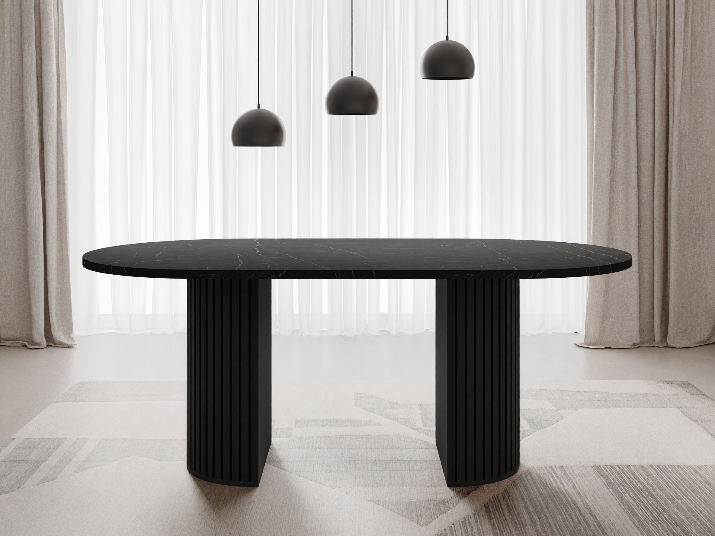 Bord Comfivo Ulma (Sort marmor + Sort)
